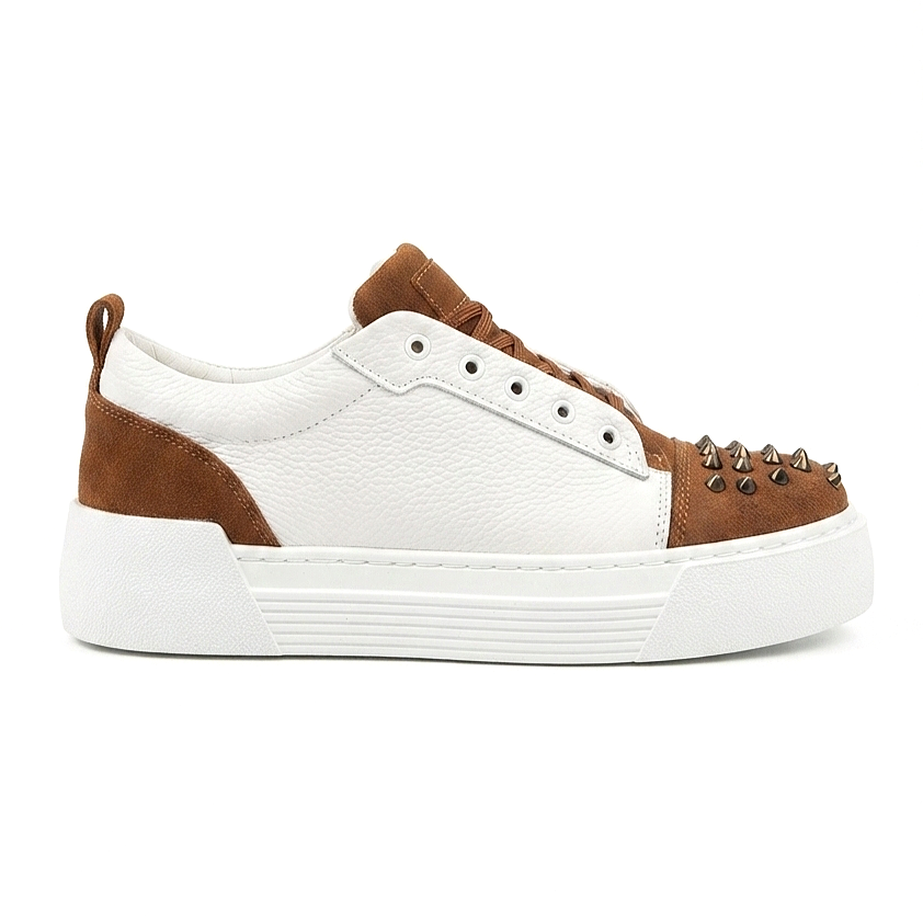 ZRC169 Yüksek Kalite Kalın Taban Bağcıklı Erkek Sneaker Taba Beyaz