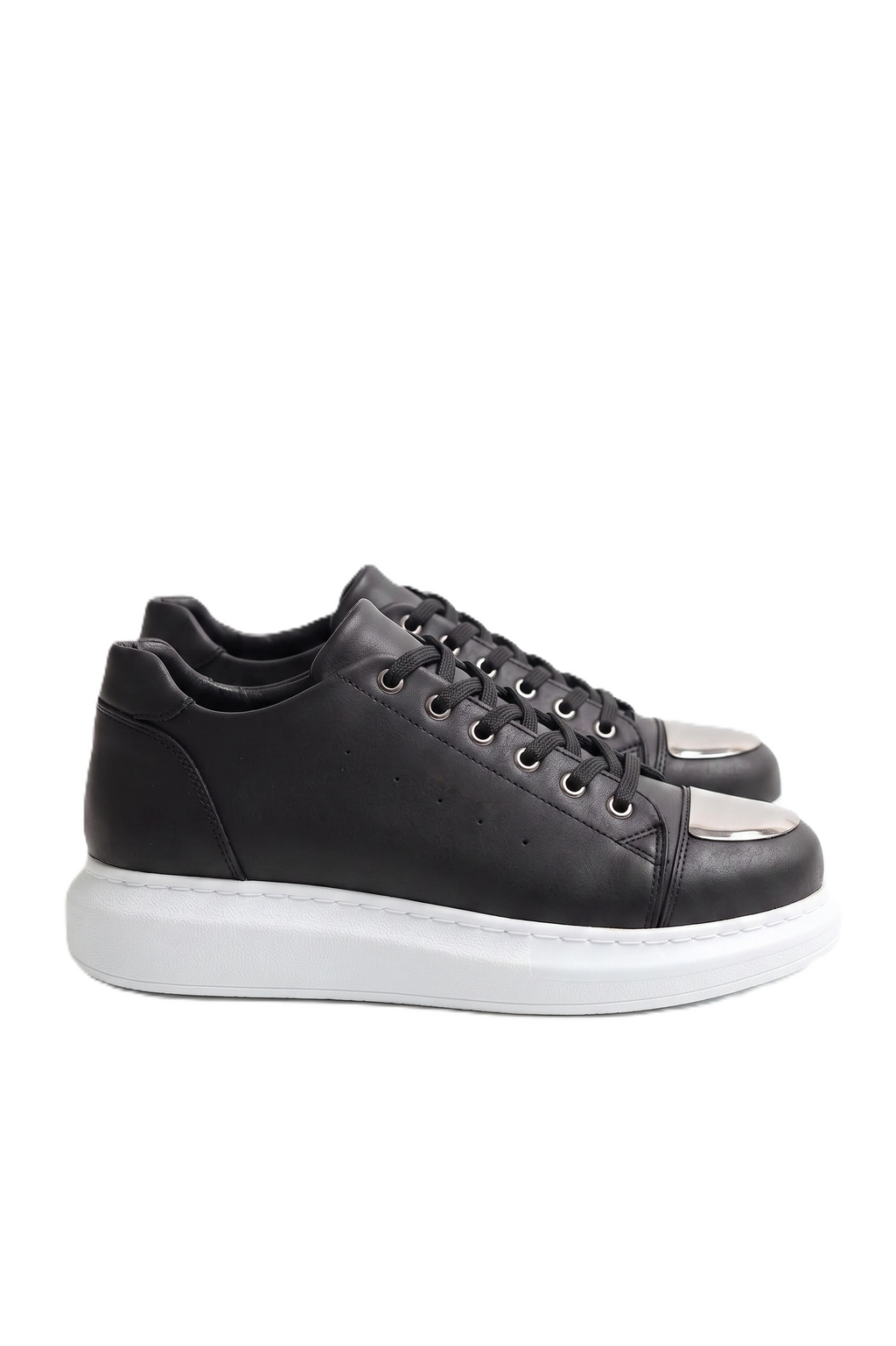 ZRC175 - Premium Mirror Bağcıklı Erkek Sneaker Siyah Beyaz