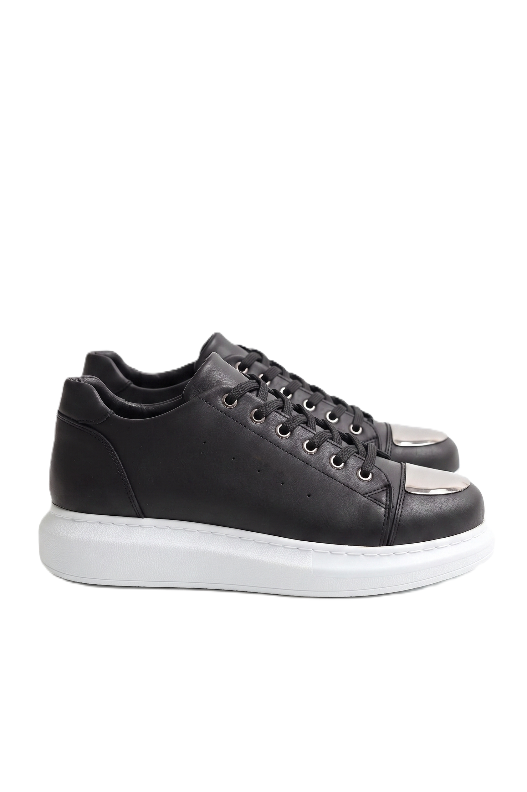 ZRC175 - Premium Mirror Bağcıklı Erkek Sneaker Siyah Beyaz