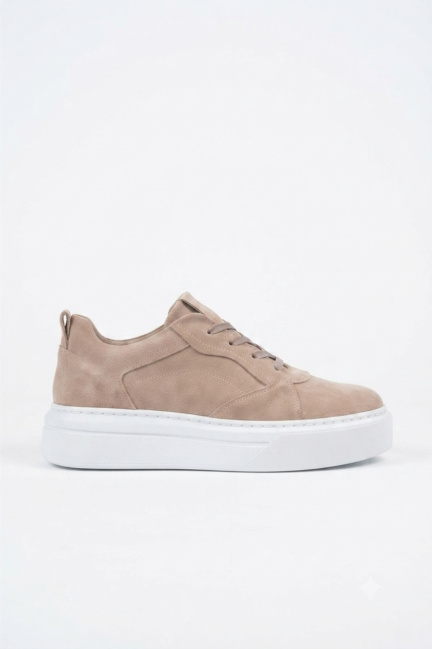 ZRC187 Yüksek Taban 5 cm Ortopedik Kum Bej Kadın Sneakers