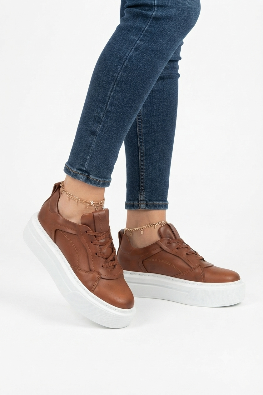 ZRC187 Yüksek Taban 5 cm Ortopedik Taba Kadın Sneakers