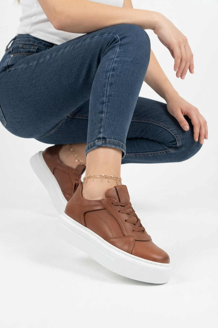 ZRC187 Yüksek Taban 5 cm Ortopedik Taba Kadın Sneakers