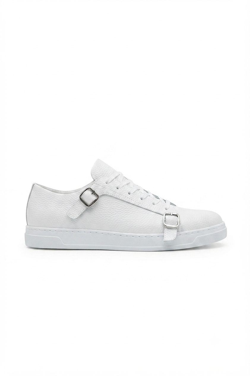 ZRC191 Yüksek Kalite Kemer Detaylı Şık Günlük Erkek Sneaker Beyaz