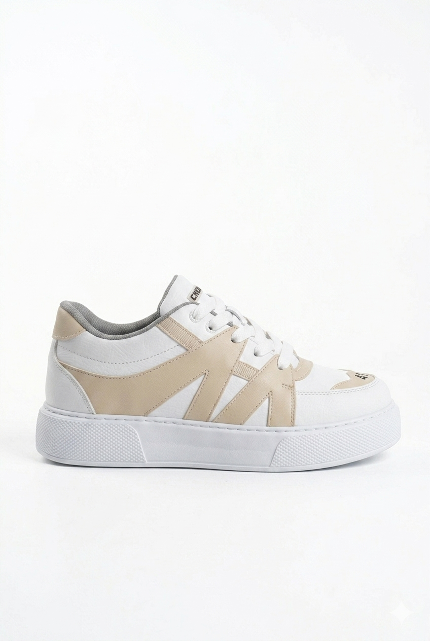 ZRC2407 Yüksek Kalite Kalın Taban Erkek Sneaker Beyaz Bej