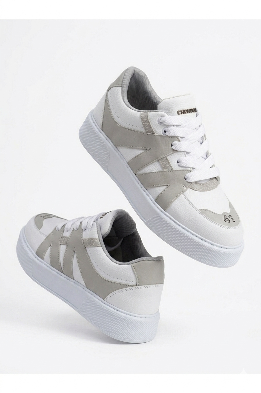 ZRC2407 Yüksek Kalite Kalın Taban Erkek Sneaker Beyaz Gri