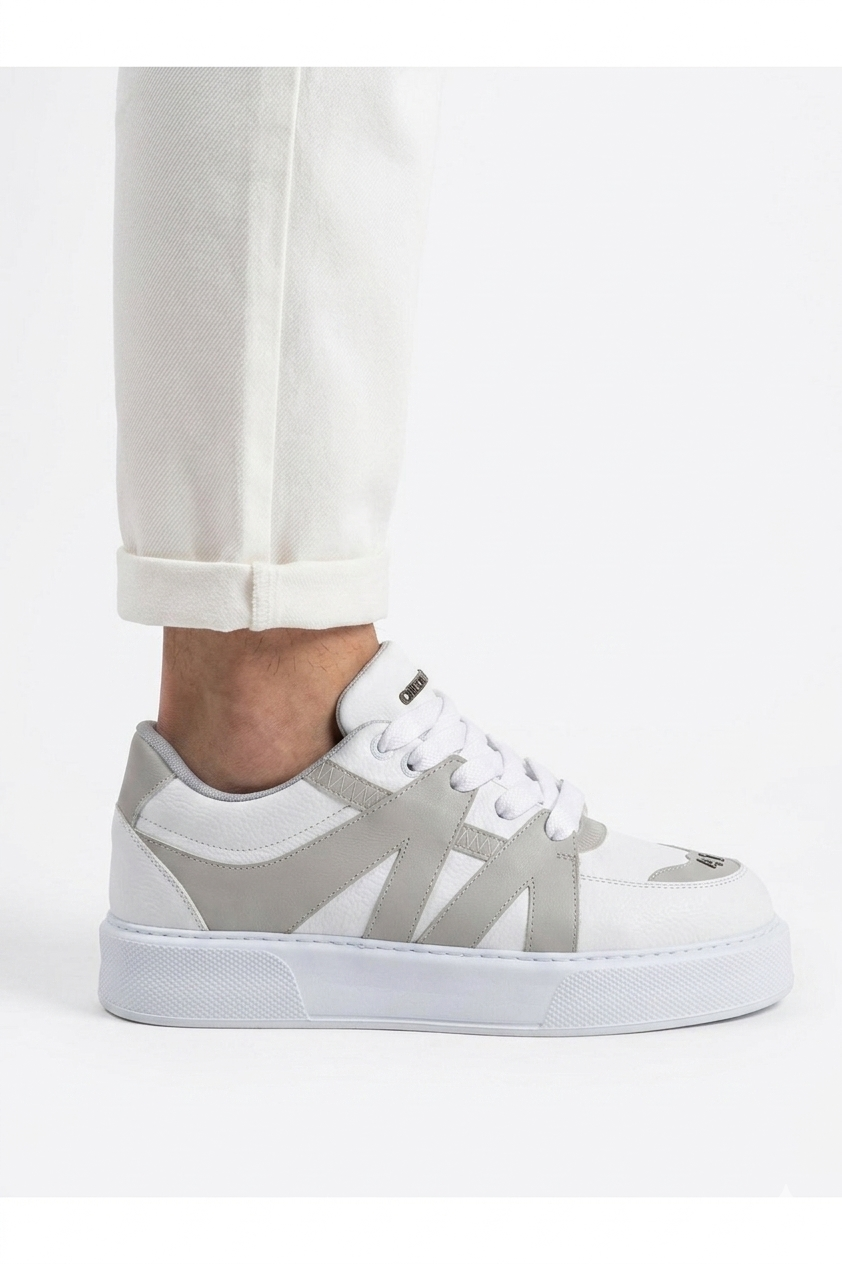 ZRC2407 Yüksek Kalite Kalın Taban Erkek Sneaker Beyaz Gri