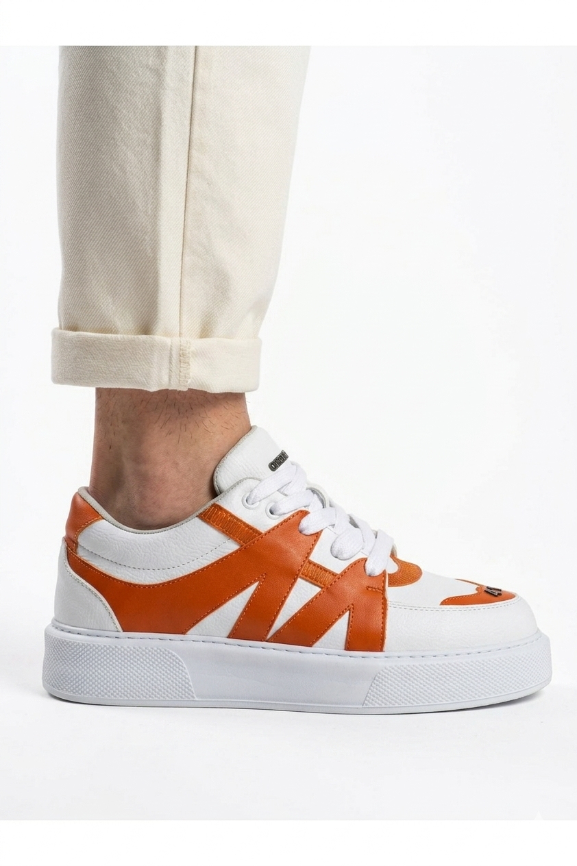 ZRC2407 Yüksek Kalite Kalın Taban Erkek Sneaker Beyaz Turuncu