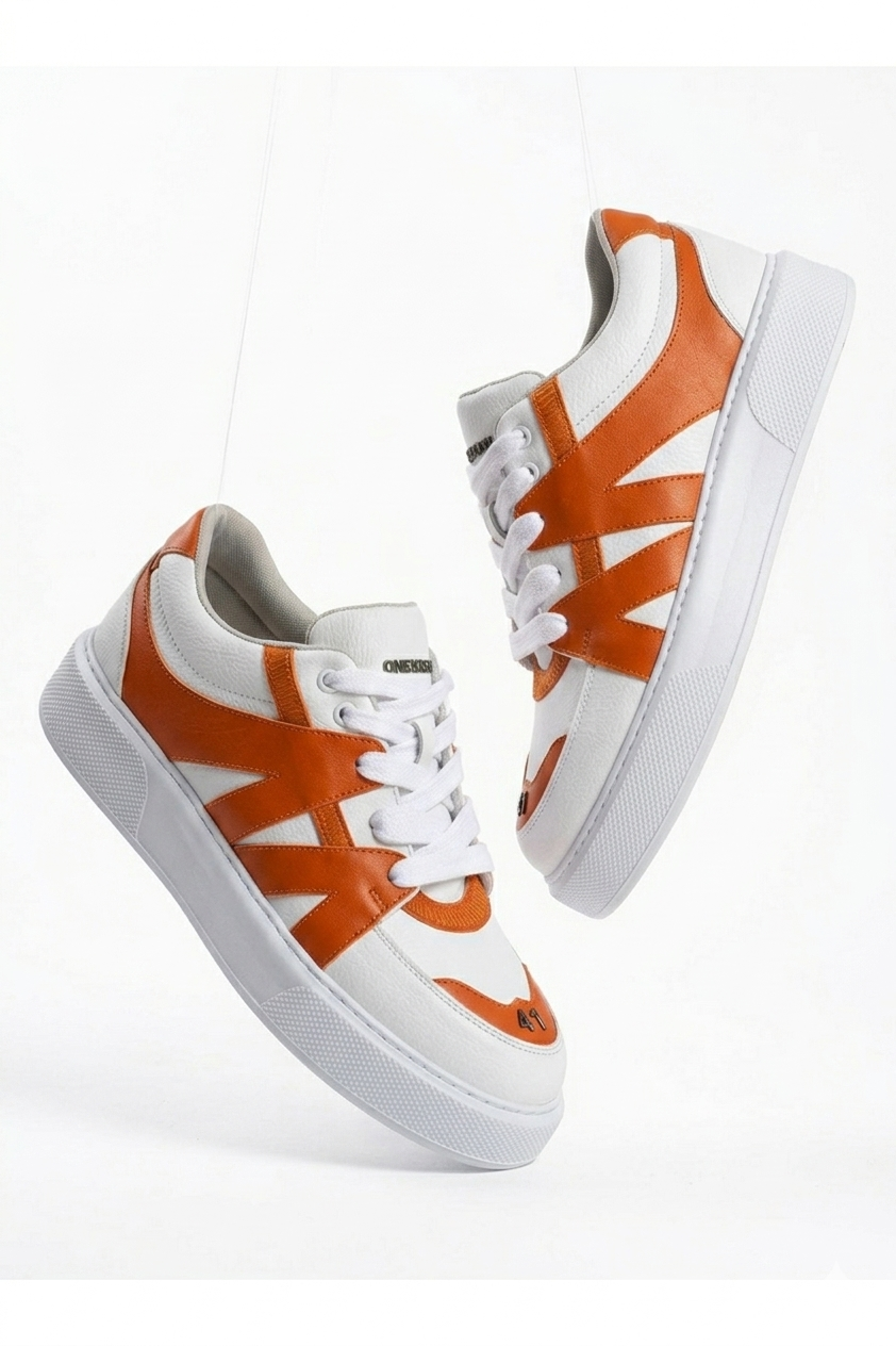 ZRC2407 Yüksek Kalite Kalın Taban Erkek Sneaker Beyaz Turuncu