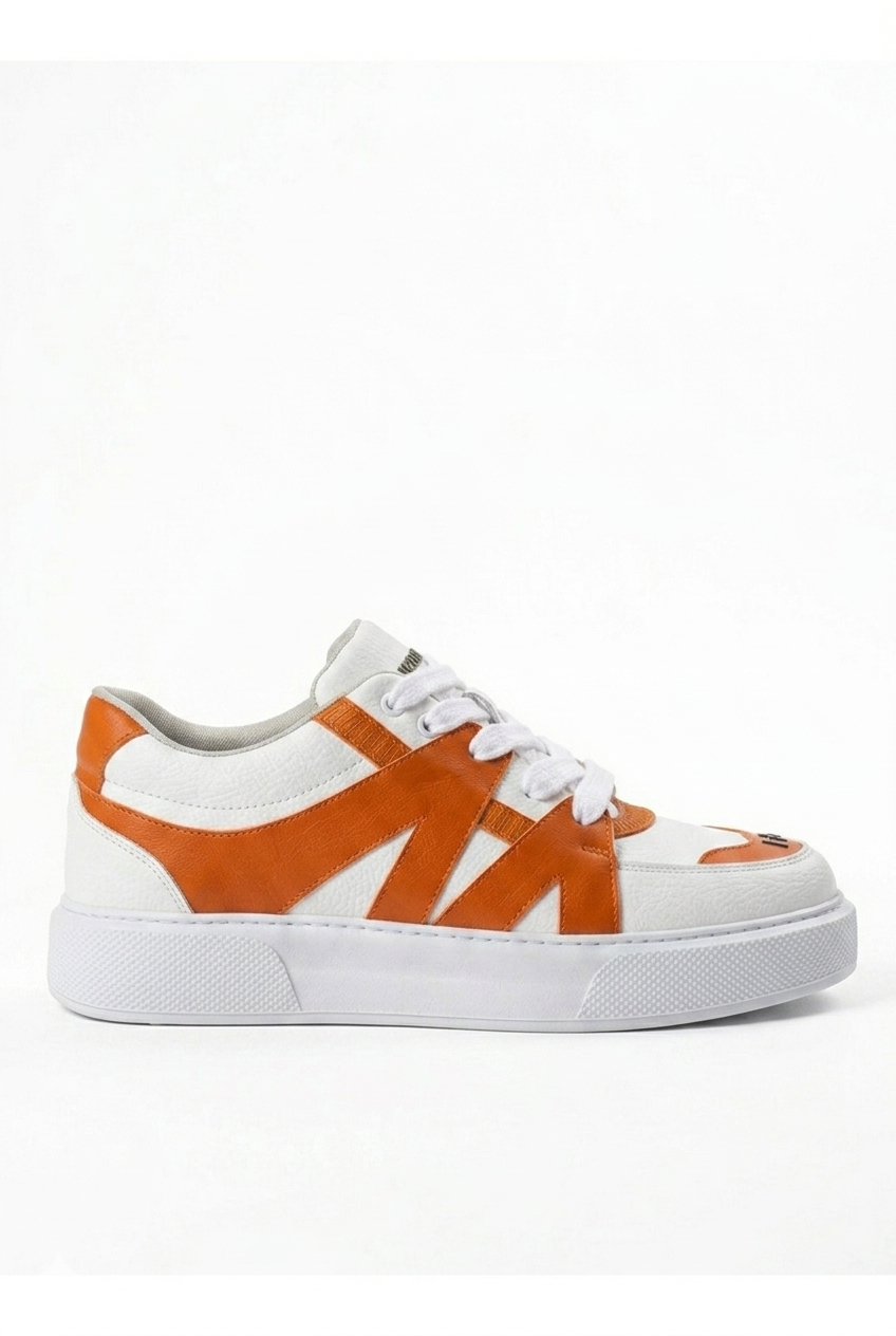 ZRC2407 Yüksek Kalite Kalın Taban Erkek Sneaker Beyaz Turuncu