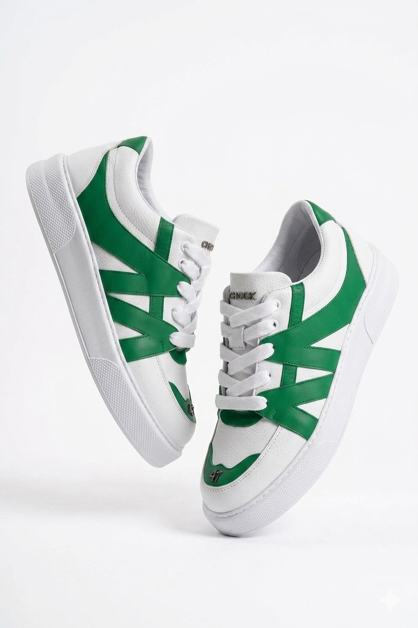 ZRC2407 Yüksek Kalite Kalın Taban Erkek Sneaker Beyaz Yeşil