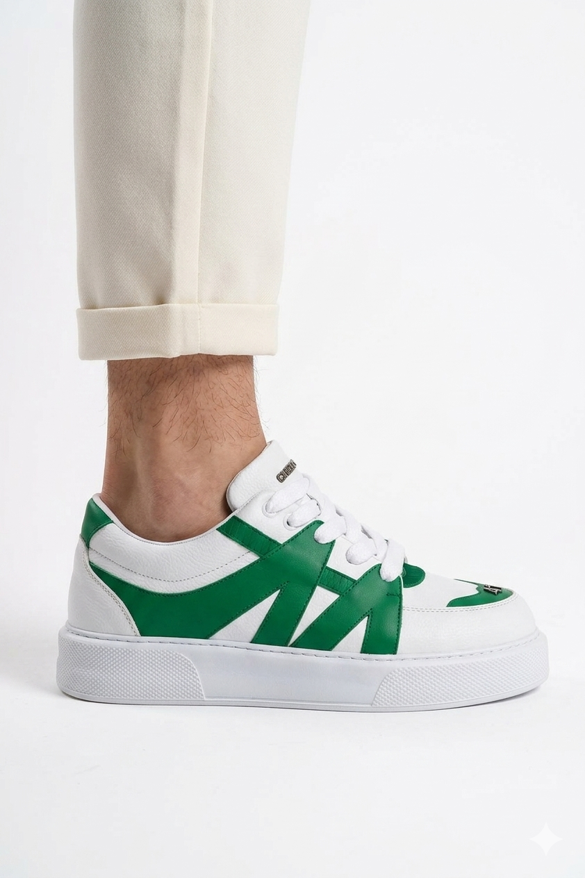 ZRC2407 Yüksek Kalite Kalın Taban Erkek Sneaker Beyaz Yeşil