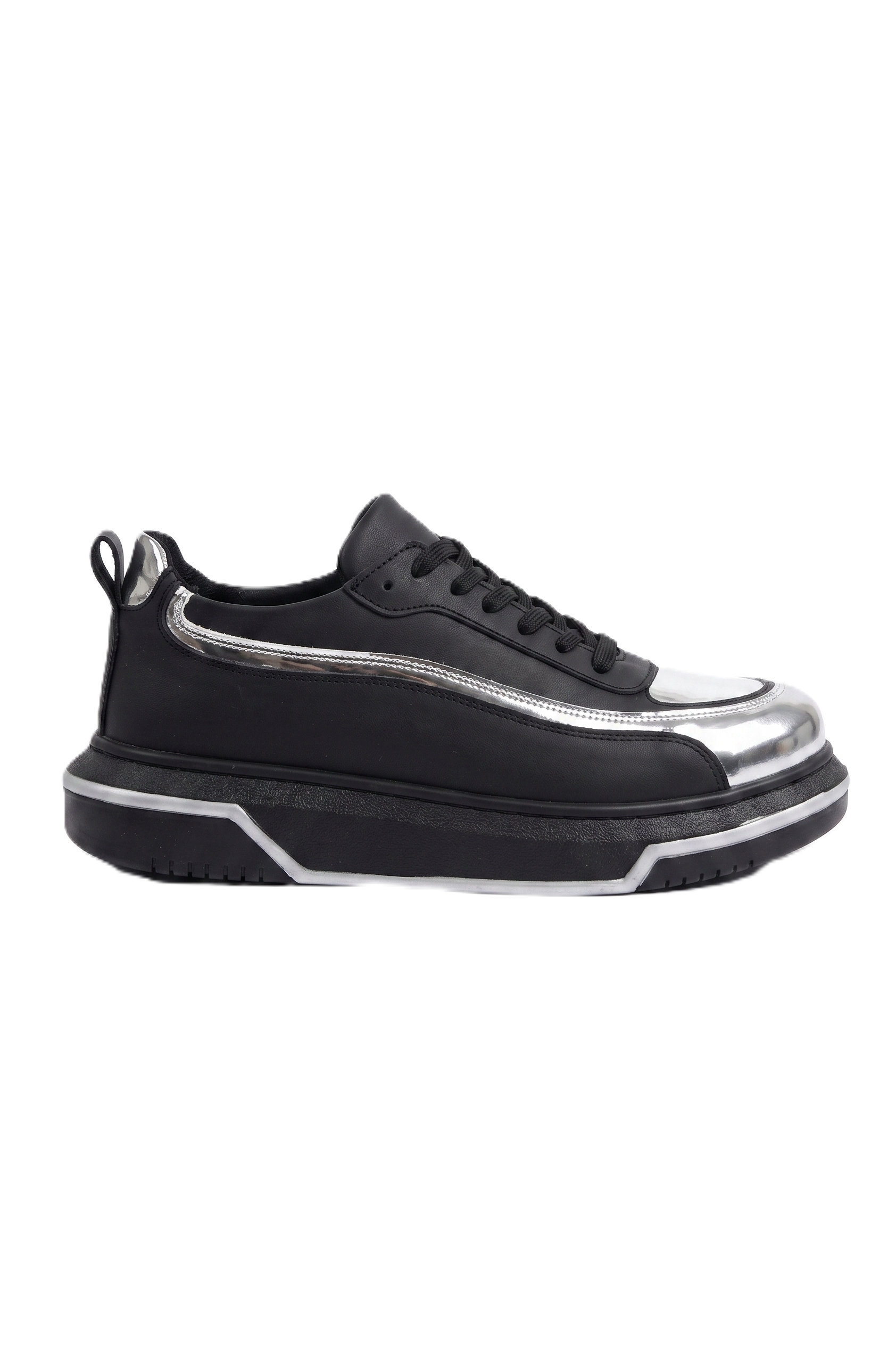 ZRC241X Yüksek Kalite Ortopedik Taban Bağcıklı Erkek Sneaker Siyah Gümüş