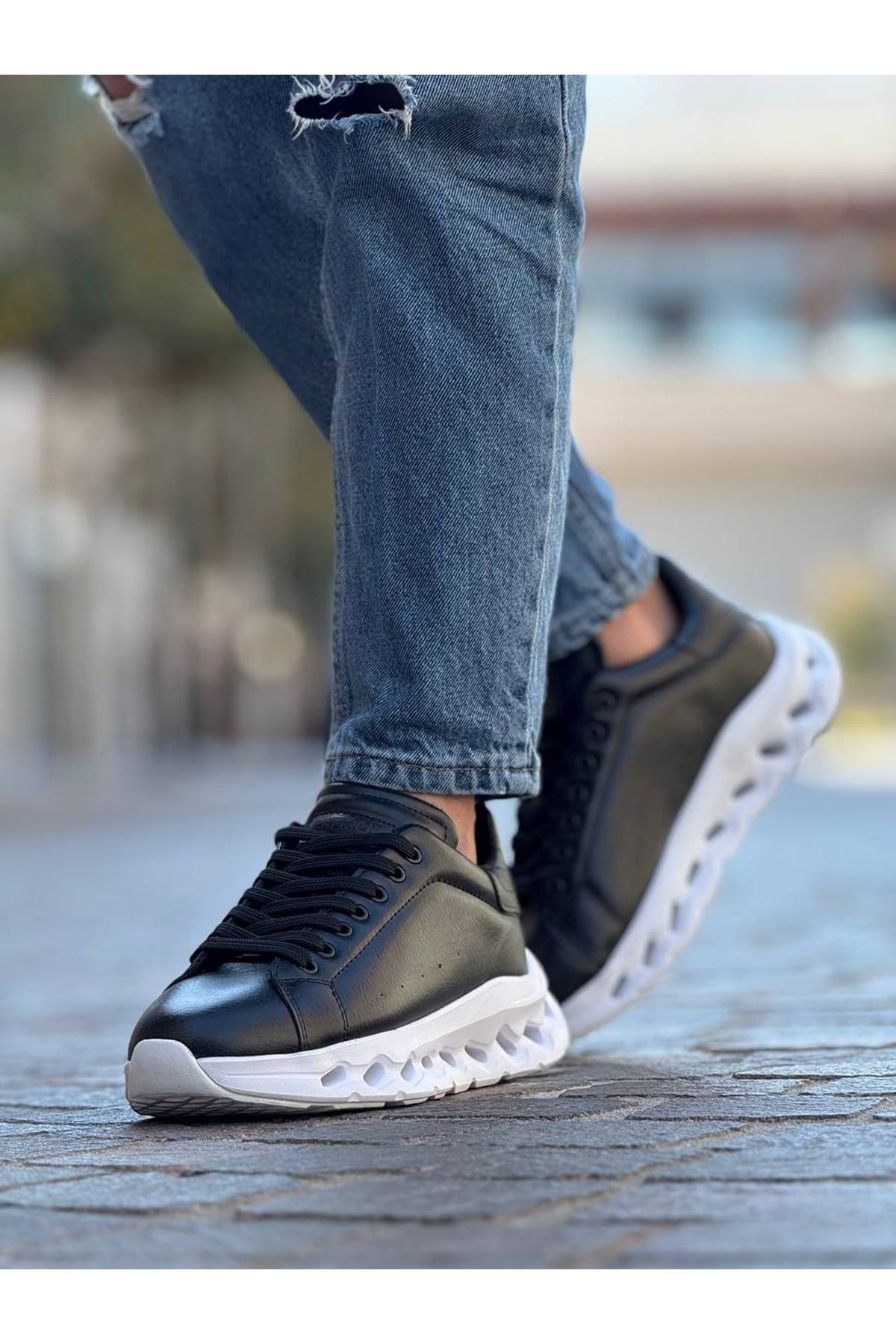 ZRC2533 Premium Özel Taban Erkek Siyah Beyaz Sneaker