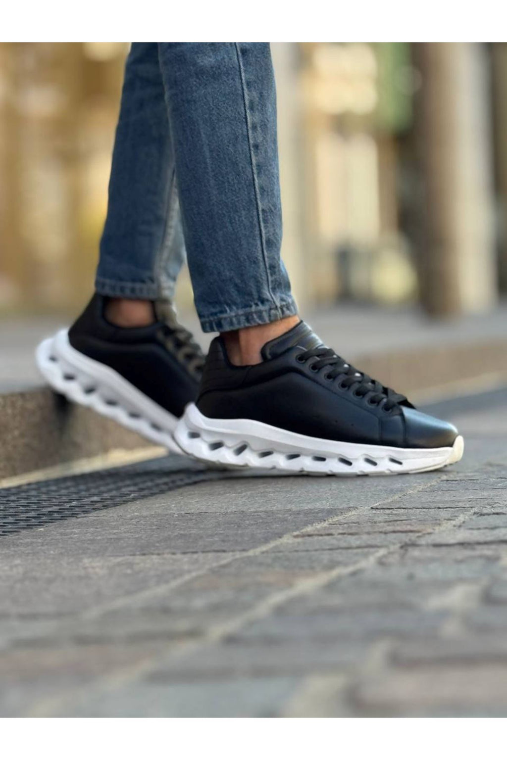 ZRC2533 Premium Özel Taban Erkek Siyah Beyaz Sneaker