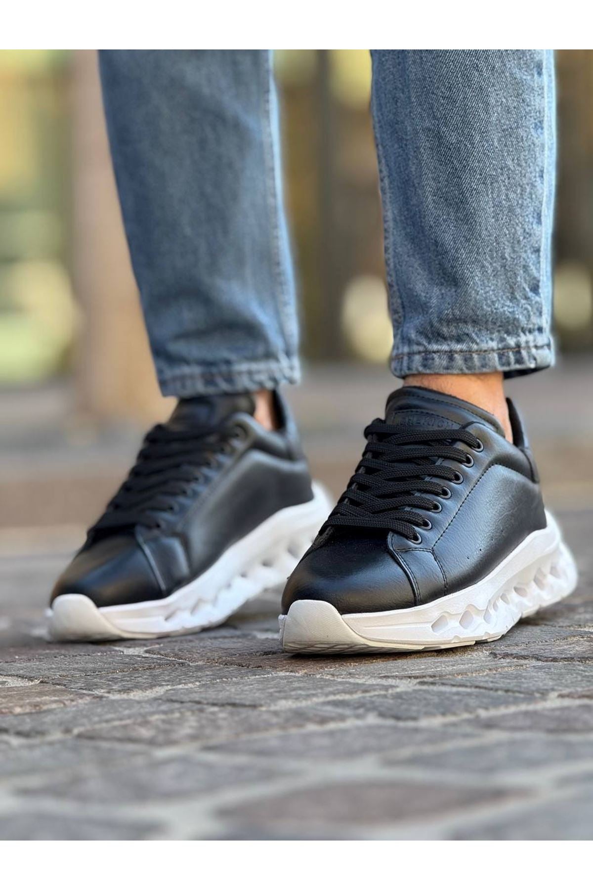 ZRC2533 Premium Özel Taban Erkek Siyah Beyaz Sneaker