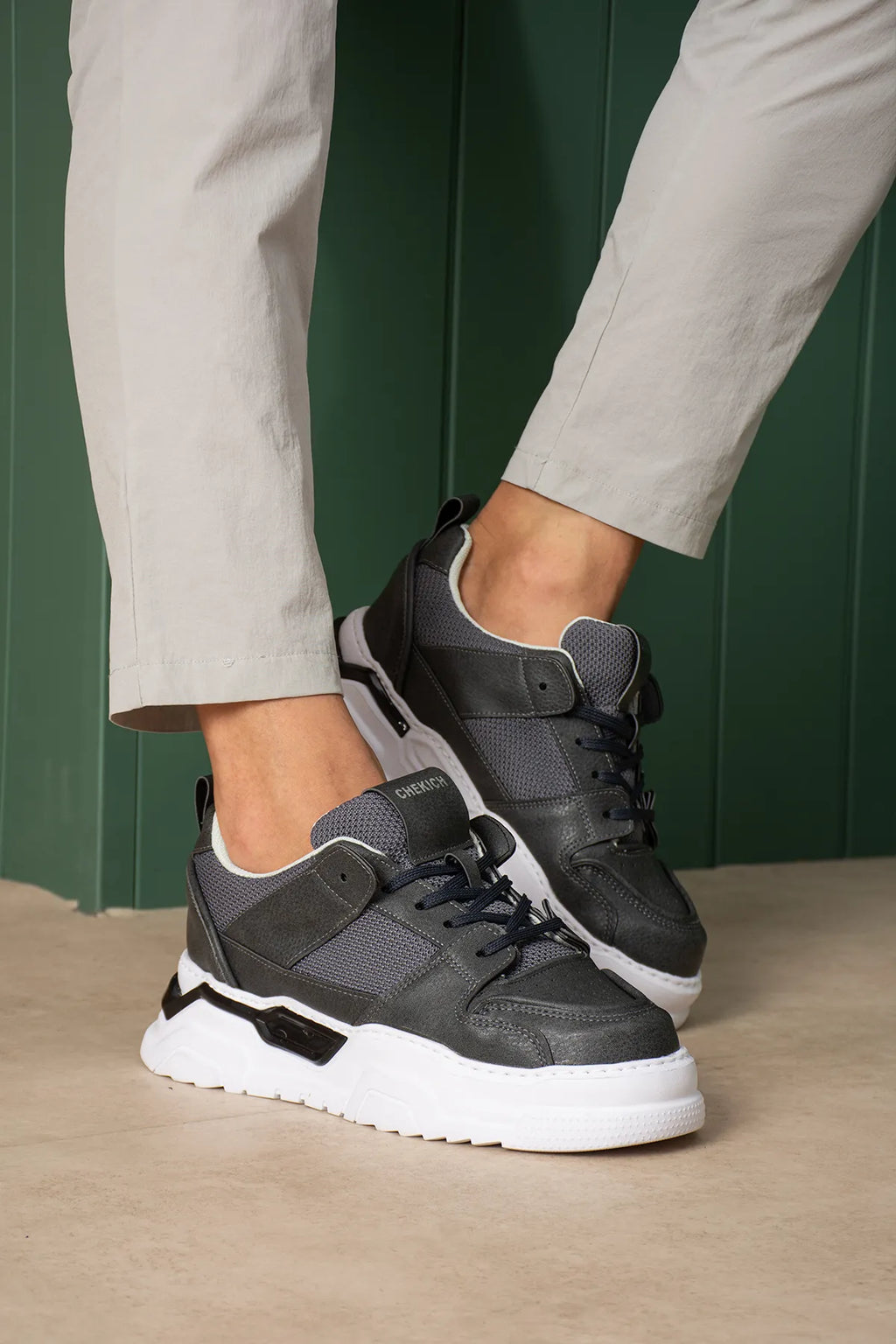 ZRC2617 - Premium Yüksek Kalite 5.5 cm Kalın Taban Erkek Sneaker Gri