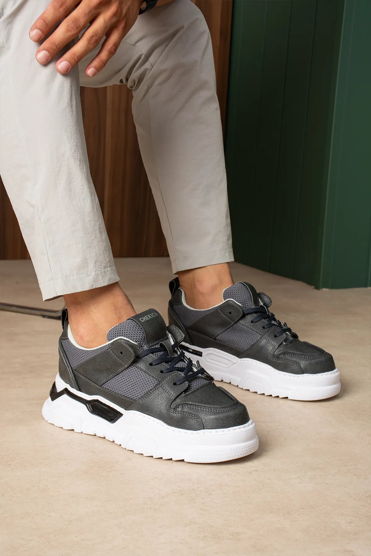 ZRC2617 - Premium Yüksek Kalite 5.5 cm Kalın Taban Erkek Sneaker Gri