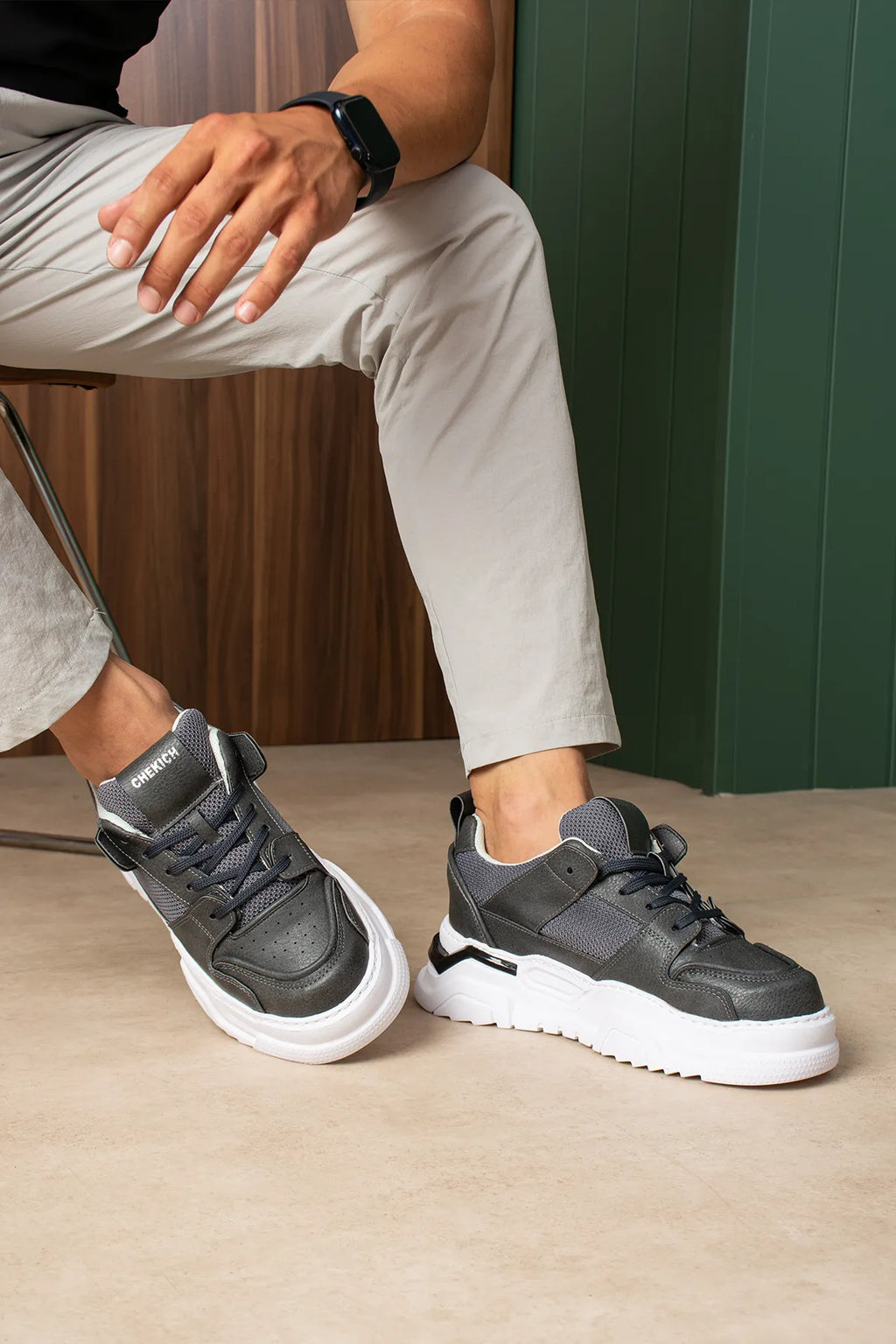 ZRC2617 - Premium Yüksek Kalite 5.5 cm Kalın Taban Erkek Sneaker Gri
