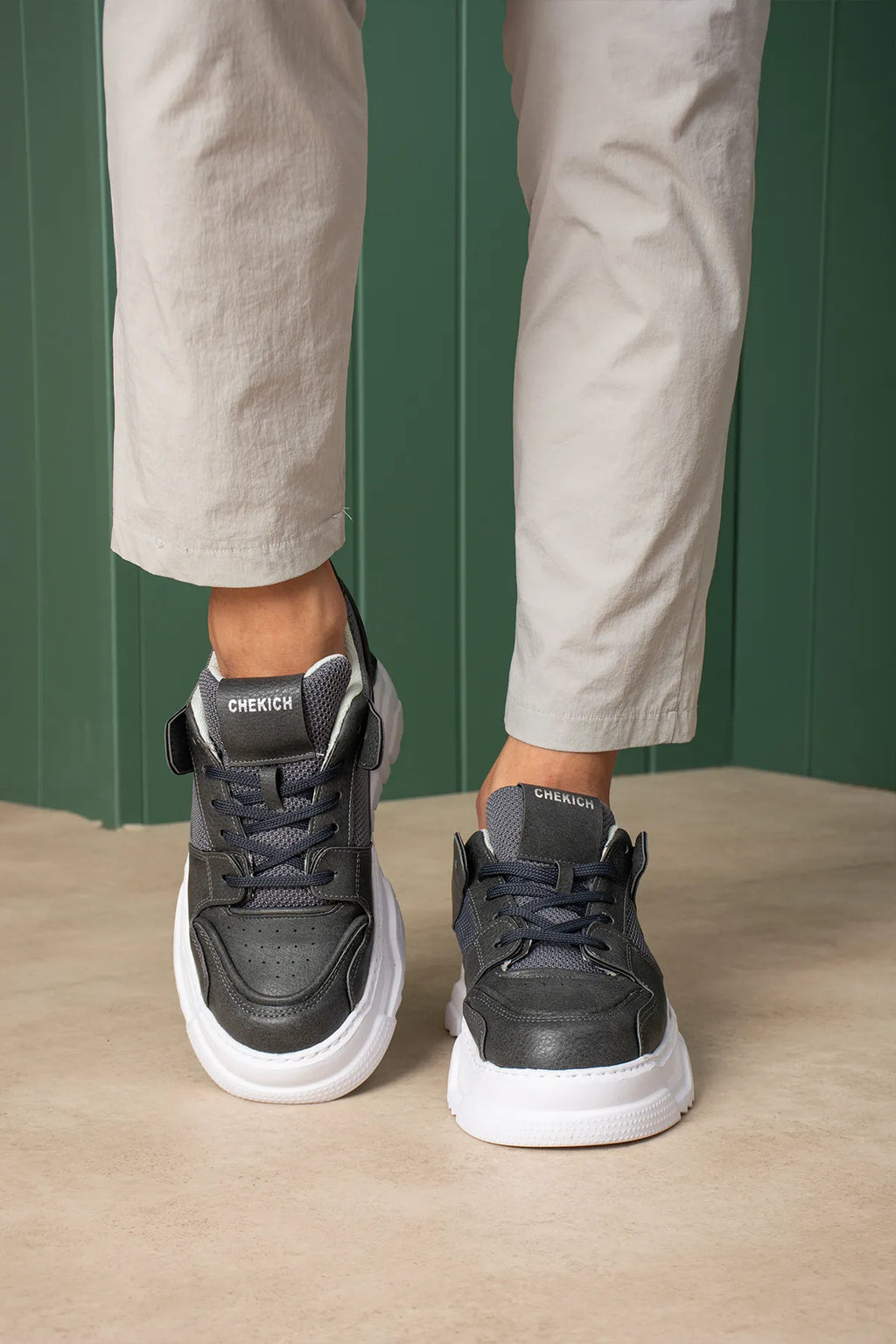 ZRC2617 - Premium Yüksek Kalite 5.5 cm Kalın Taban Erkek Sneaker Gri