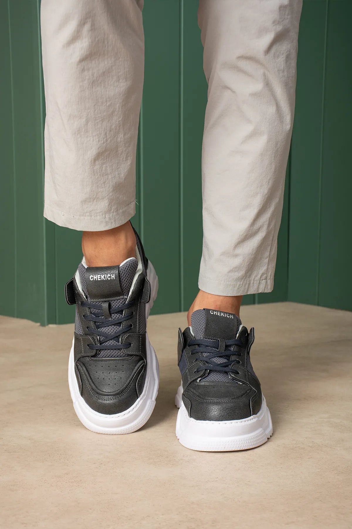 ZRC2617 - Premium Yüksek Kalite 5.5 cm Kalın Taban Erkek Sneaker Gri