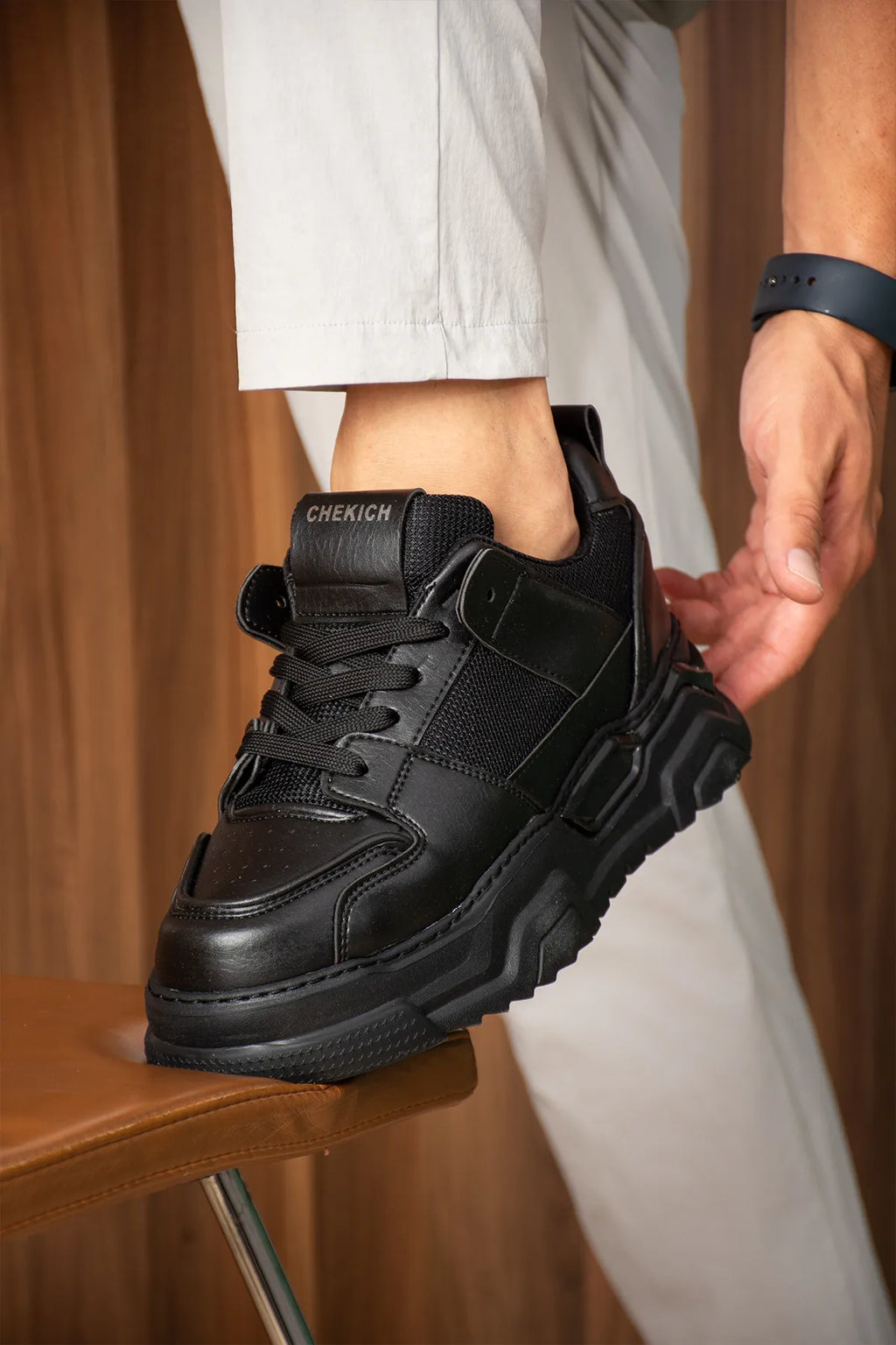 ZRC2617 - Premium Yüksek Kalite 5.5 cm Kalın Taban Erkek Sneaker Siyah