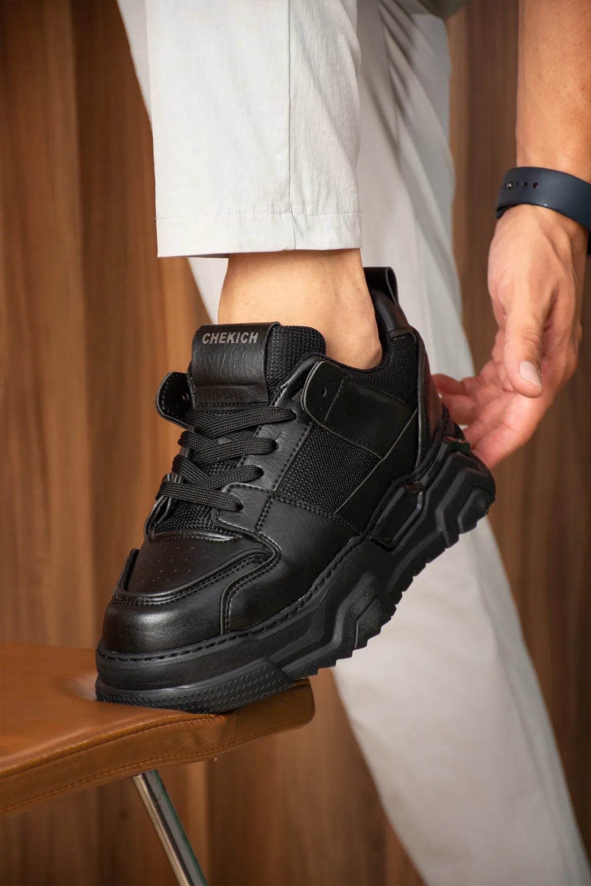 ZRC2617 - Premium Yüksek Kalite 5.5 cm Kalın Taban Erkek Sneaker Siyah