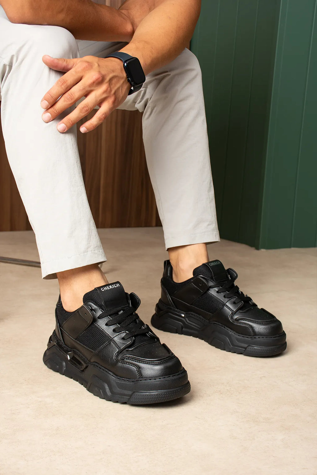 ZRC2617 - Premium Yüksek Kalite 5.5 cm Kalın Taban Erkek Sneaker Siyah