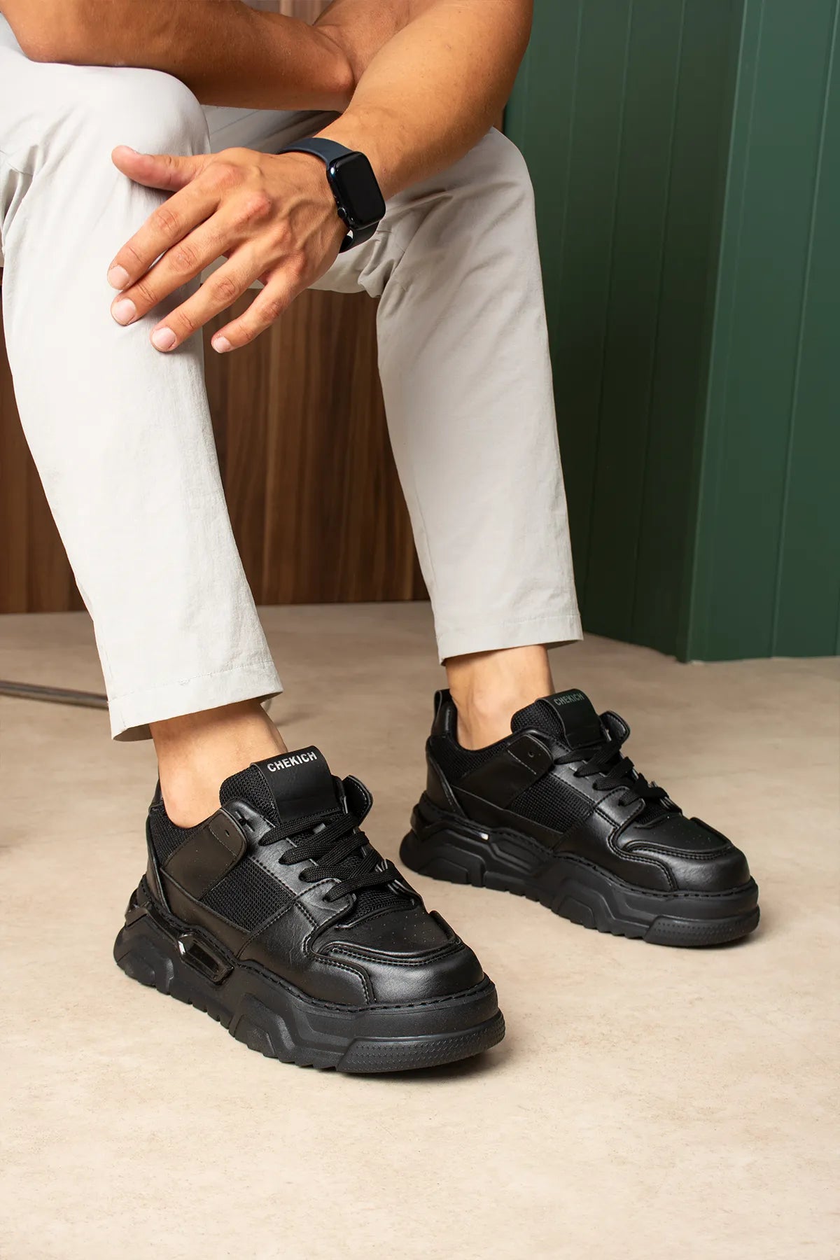 ZRC2617 - Premium Yüksek Kalite 5.5 cm Kalın Taban Erkek Sneaker Siyah