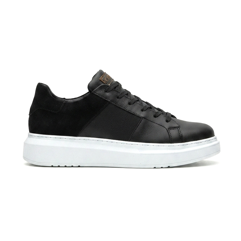 ZRC2627 - Veloura Kalın Taban Bağcıklı Erkek Siyah Beyaz Sneaker