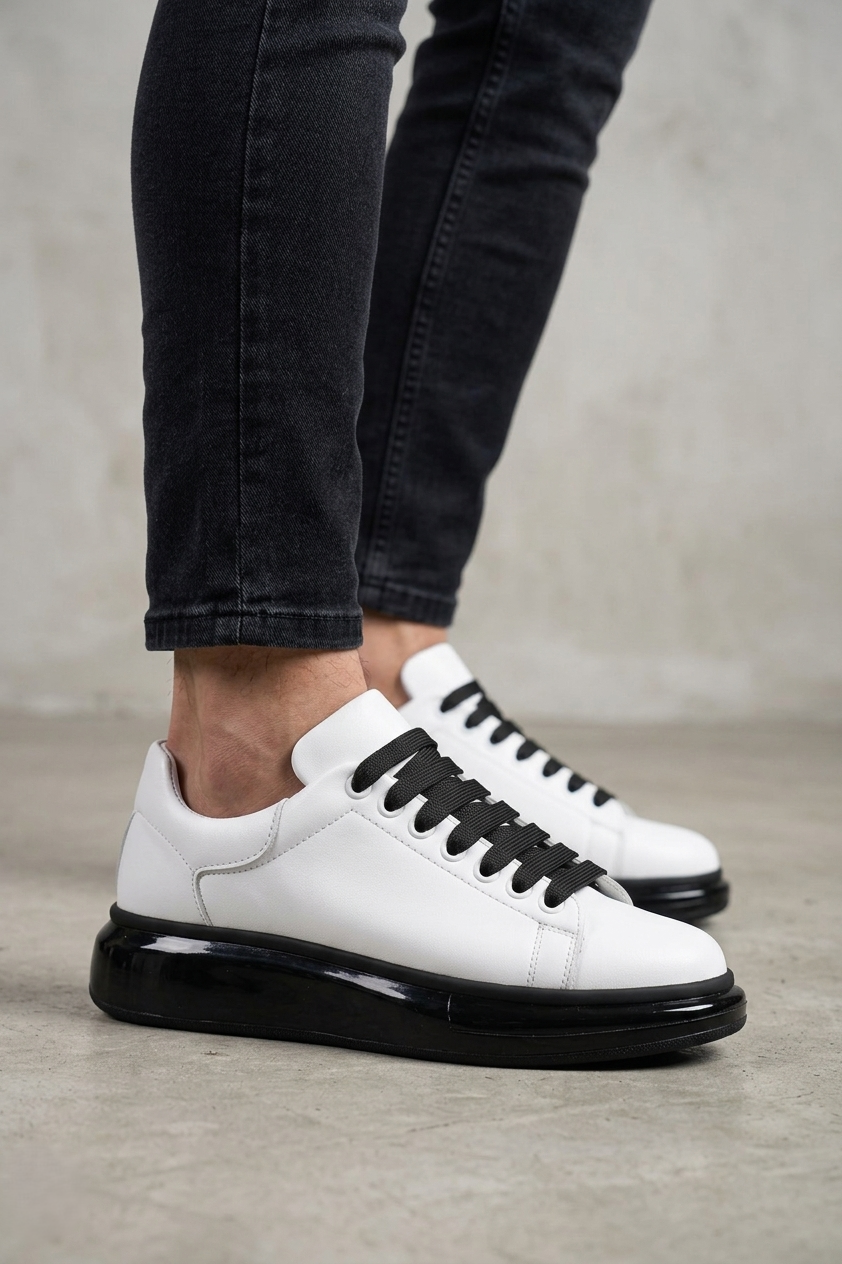 ZRC295 Yüksek Kalite Air Kalın Taban Erkek Sneaker Beyaz Siyah