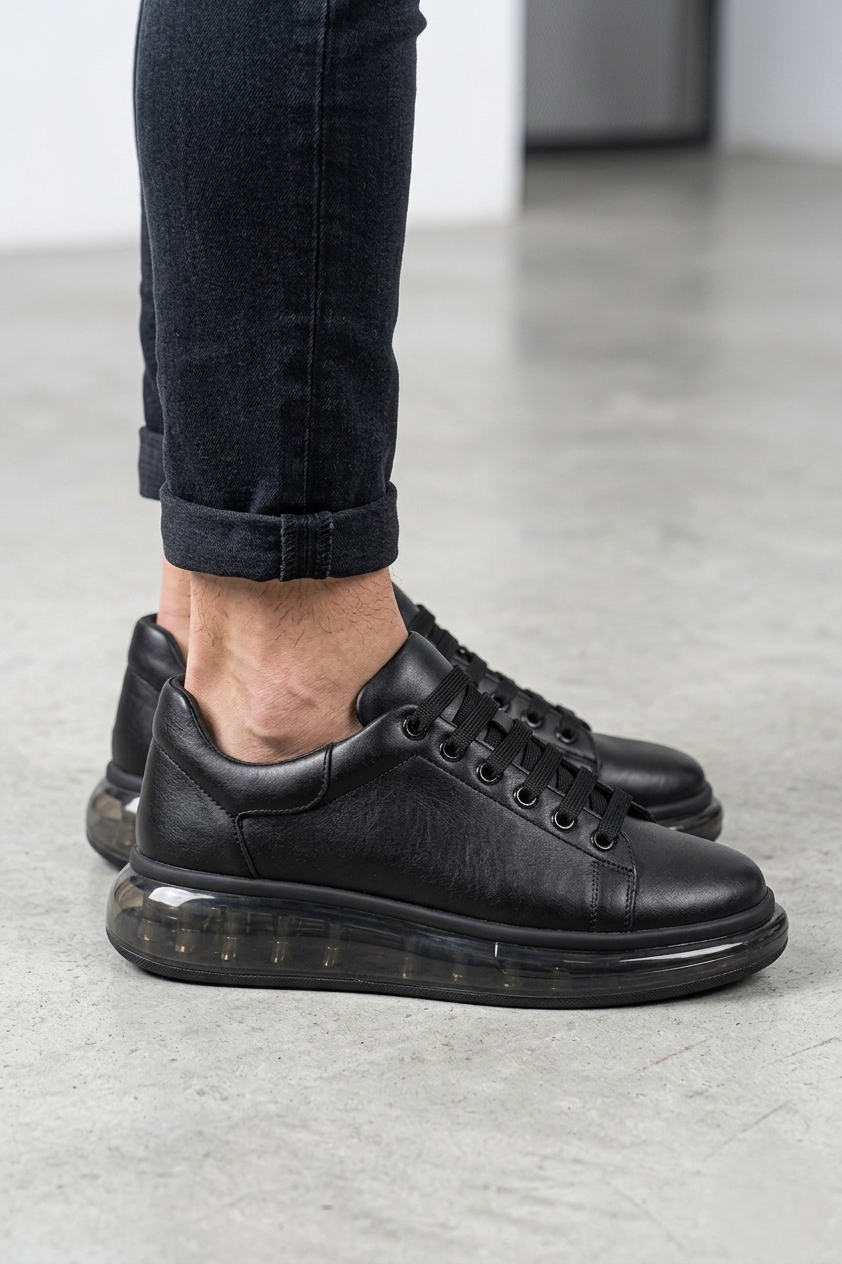 ZRC295 Yüksek Kalite Air Kalın Taban Erkek Sneaker Siyah