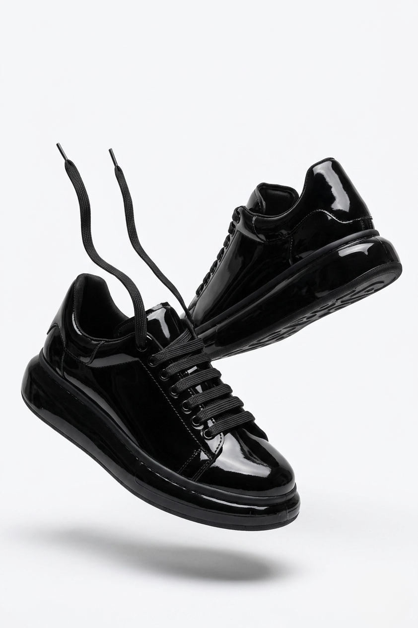 ZRC295 Yüksek Kalite Air Kalın Taban Erkek Sneaker Siyah Rugan