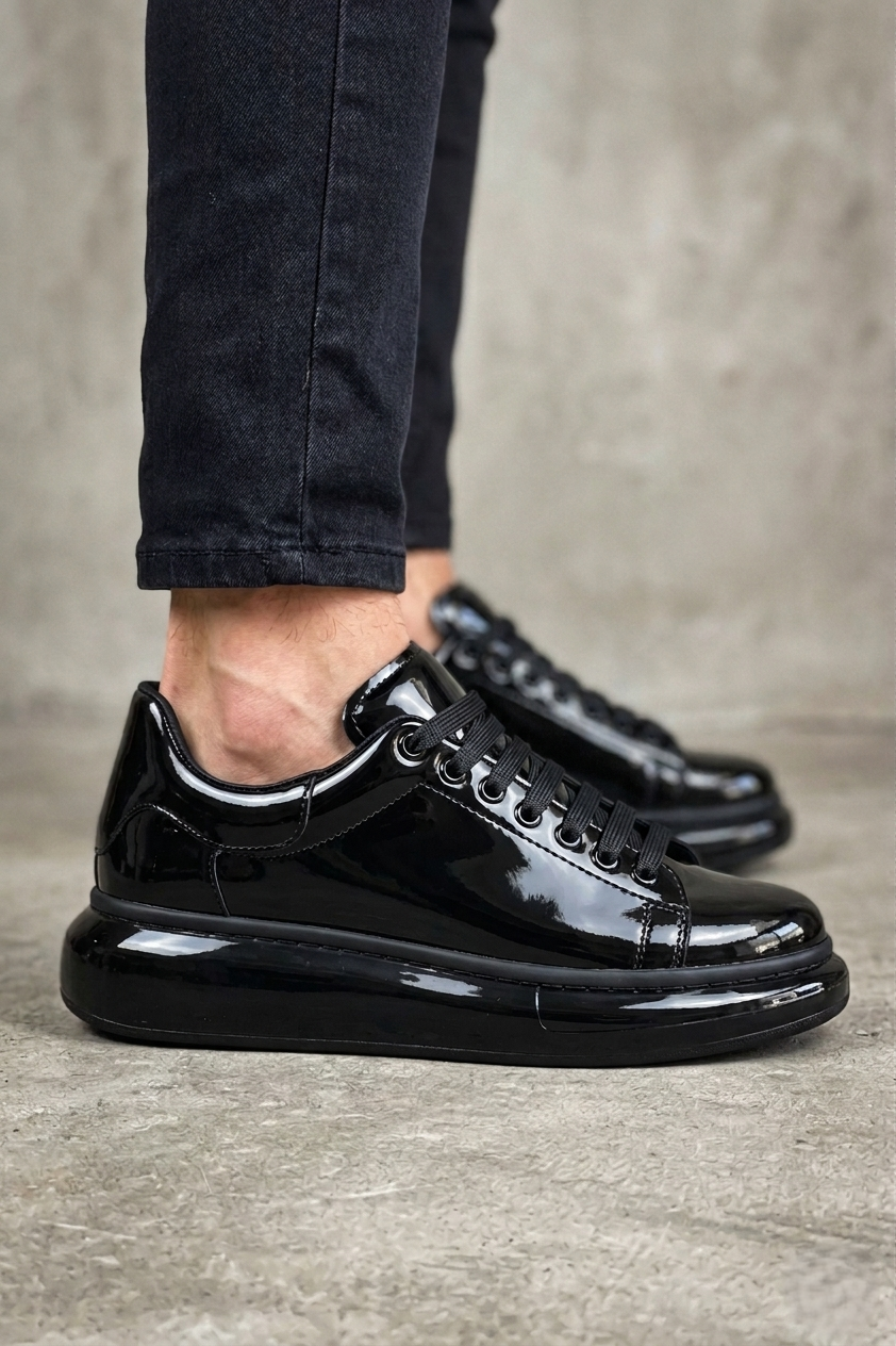 ZRC295 Yüksek Kalite Air Kalın Taban Erkek Sneaker Siyah Rugan