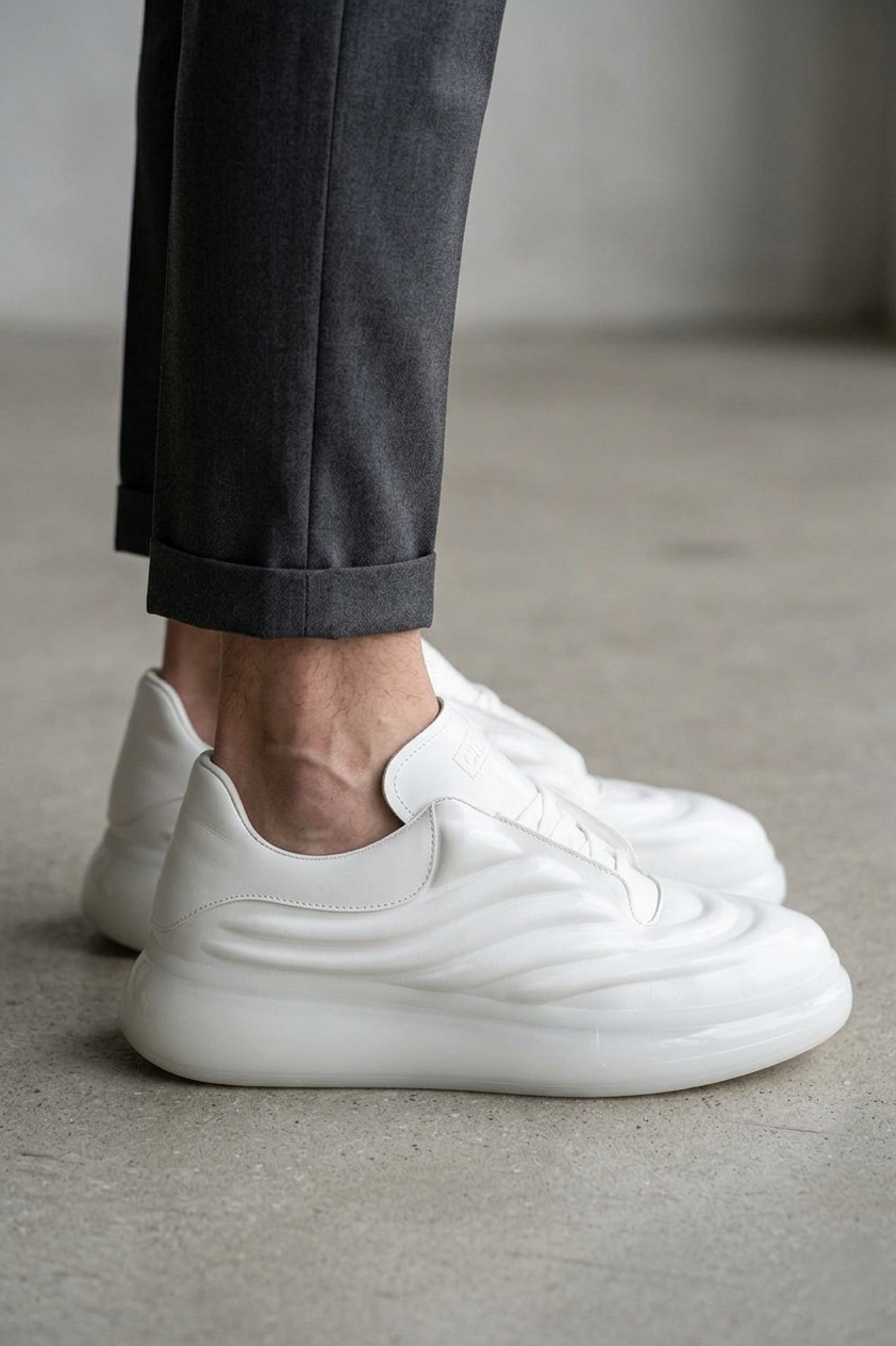 ZRC295I Yüksek Taban Özel Malzeme Erkek Sneaker Beyaz