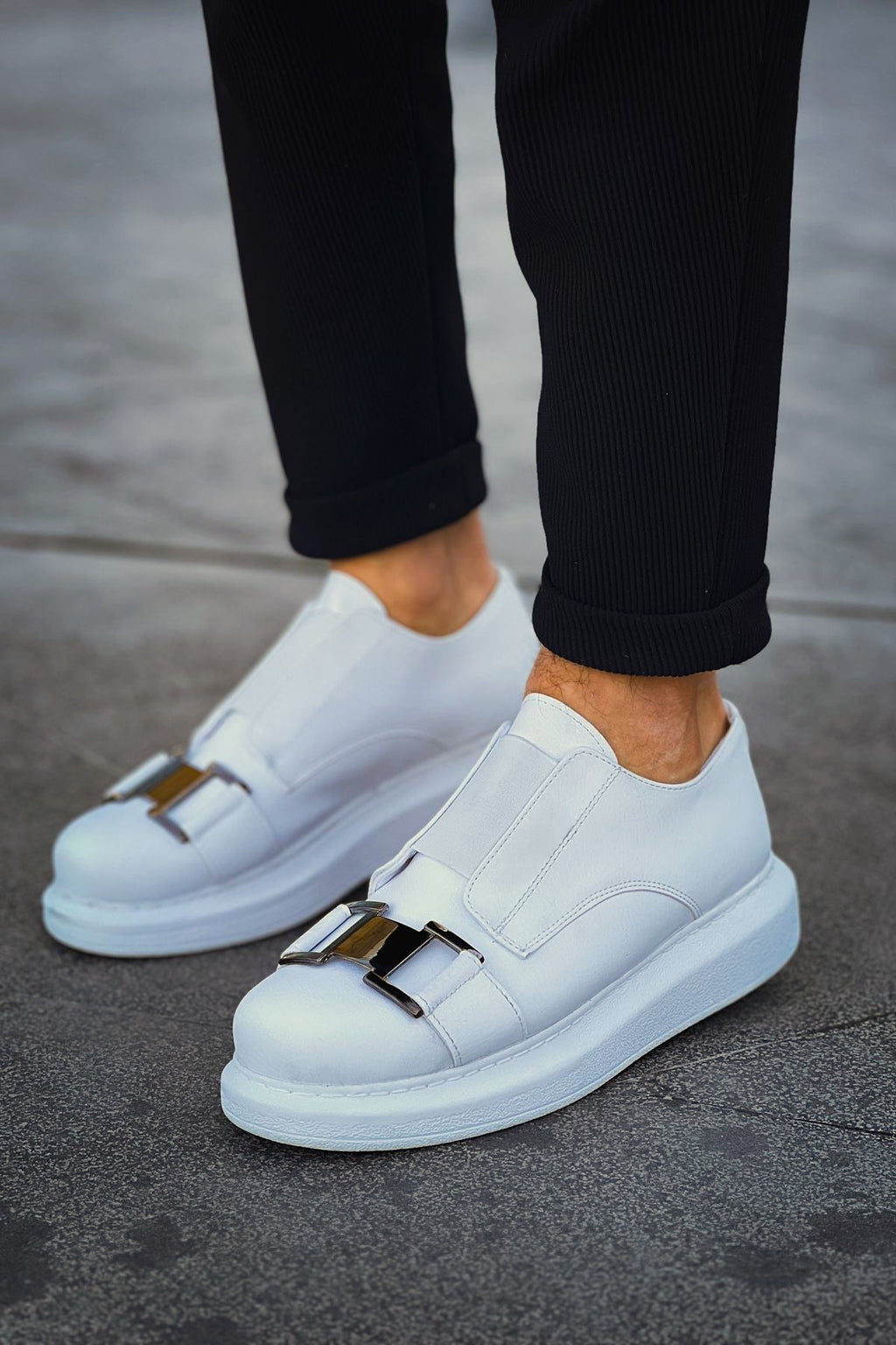 ZRCX297 Premium Erkek Lastikli Ortopedik Sneaker Beyaz