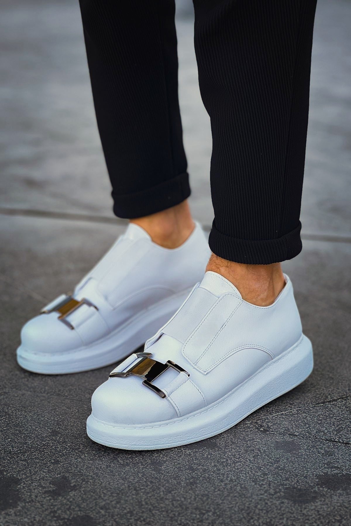 ZRCX297 Premium Erkek Lastikli Ortopedik Sneaker Beyaz