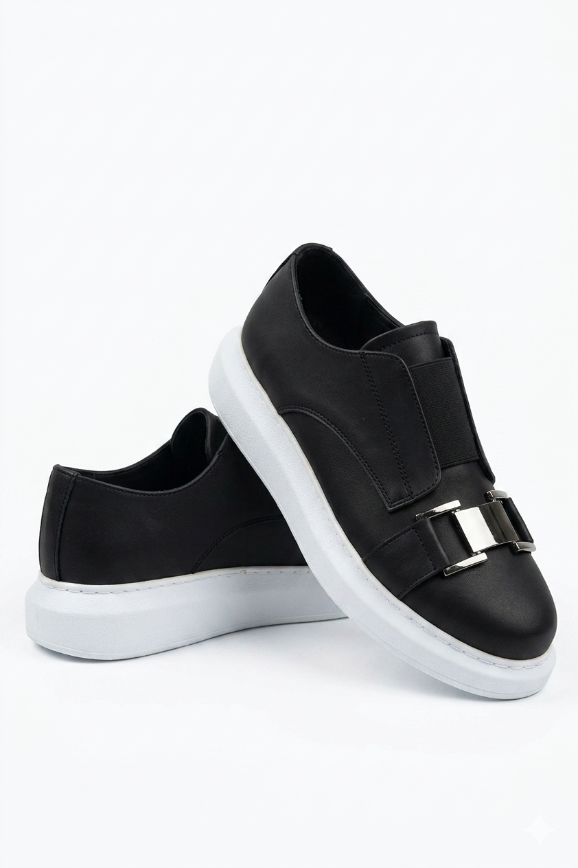 ZRCX297 Premium Erkek Lastikli Ortopedik Sneaker Siyah Beyaz