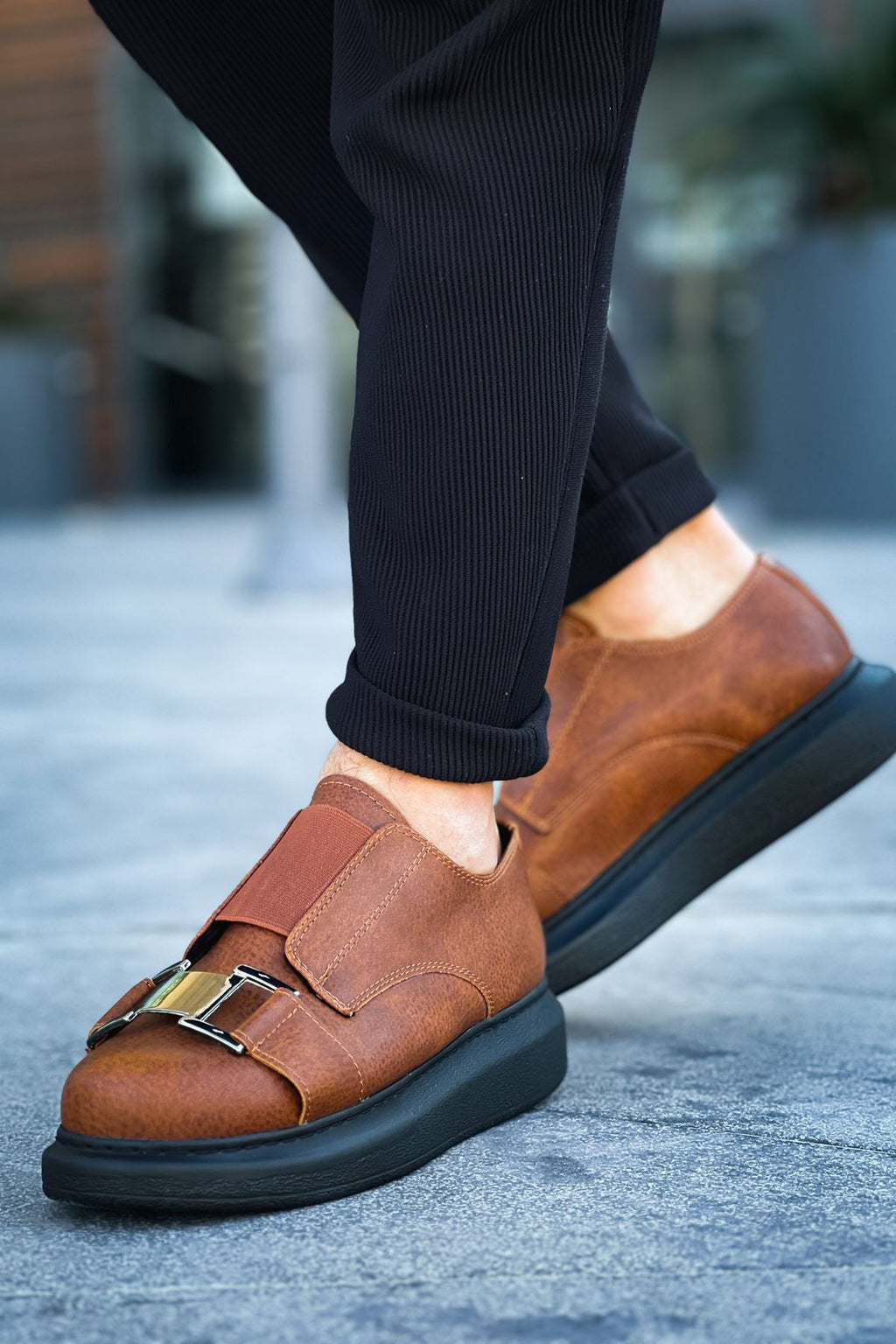 ZRCX297 Premium Erkek Lastikli Ortopedik Sneaker Taba Siyah