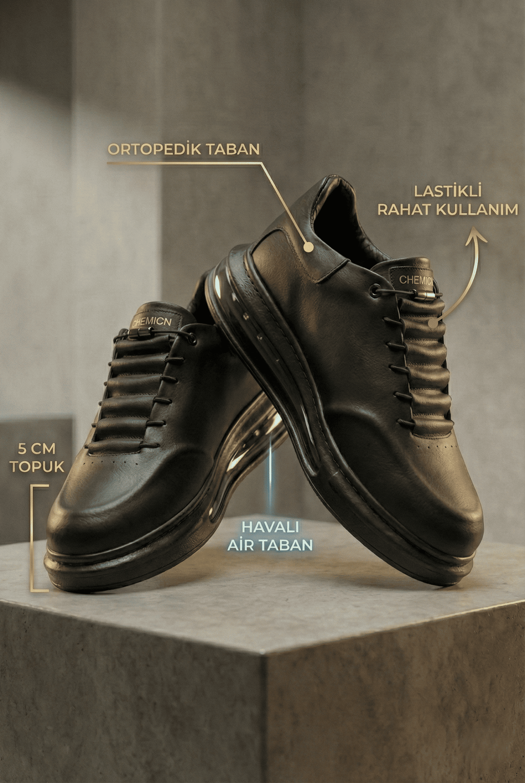 ZRC415 - Premium Ortopedik Lastikli Erkek Spor Ayakkabı Siyah