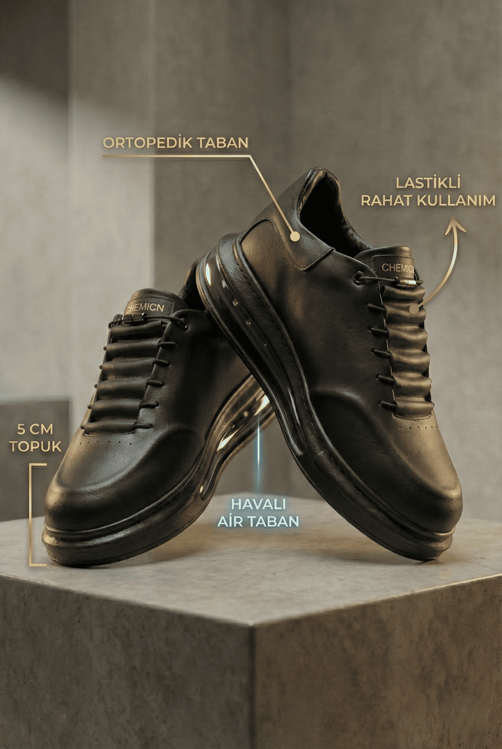 ZRC415 - Premium Ortopedik Lastikli Erkek Spor Ayakkabı Siyah