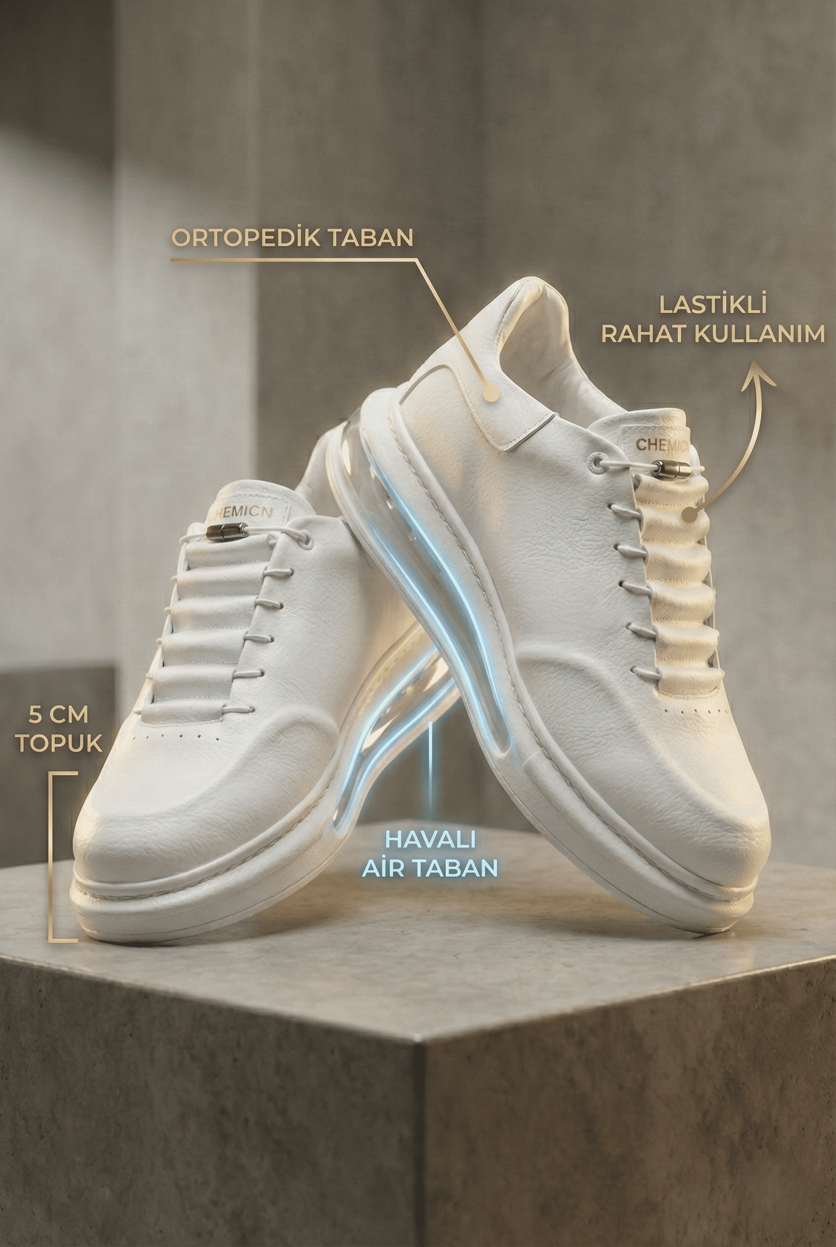 ZRC415 - Premium Ortopedik Lastikli Erkek Spor Ayakkabı Beyaz