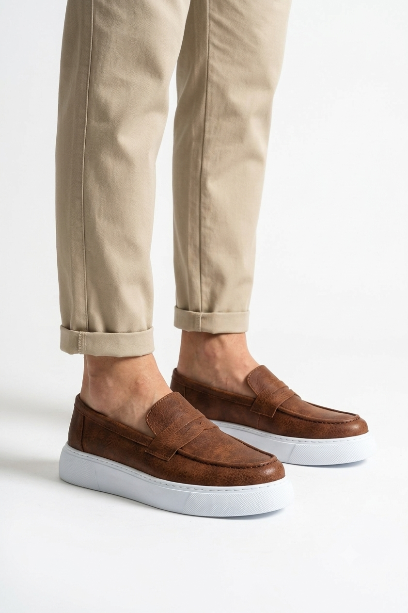 ZRC421 - Yüksek Kalite Günlük Bağcıksız Erkek Loafer Taba