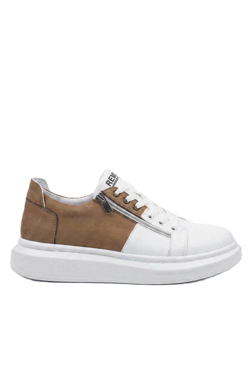 ZRC601 - Lüx Süet Fermuarlı Erkek Sneaker Beyaz Vizon