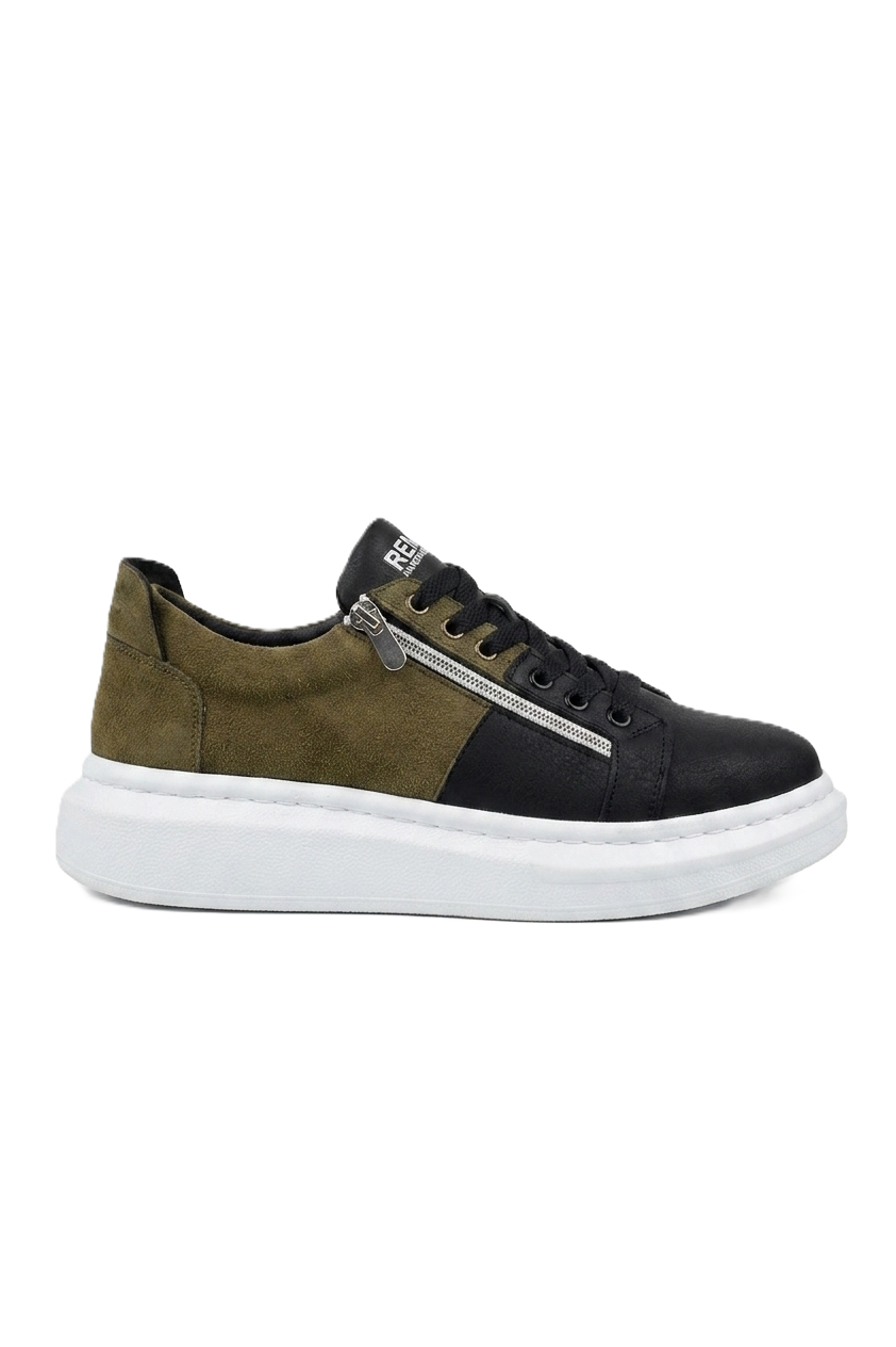 ZRC601 - Lüx Süet Fermuarlı Erkek Sneaker Siyah Haki