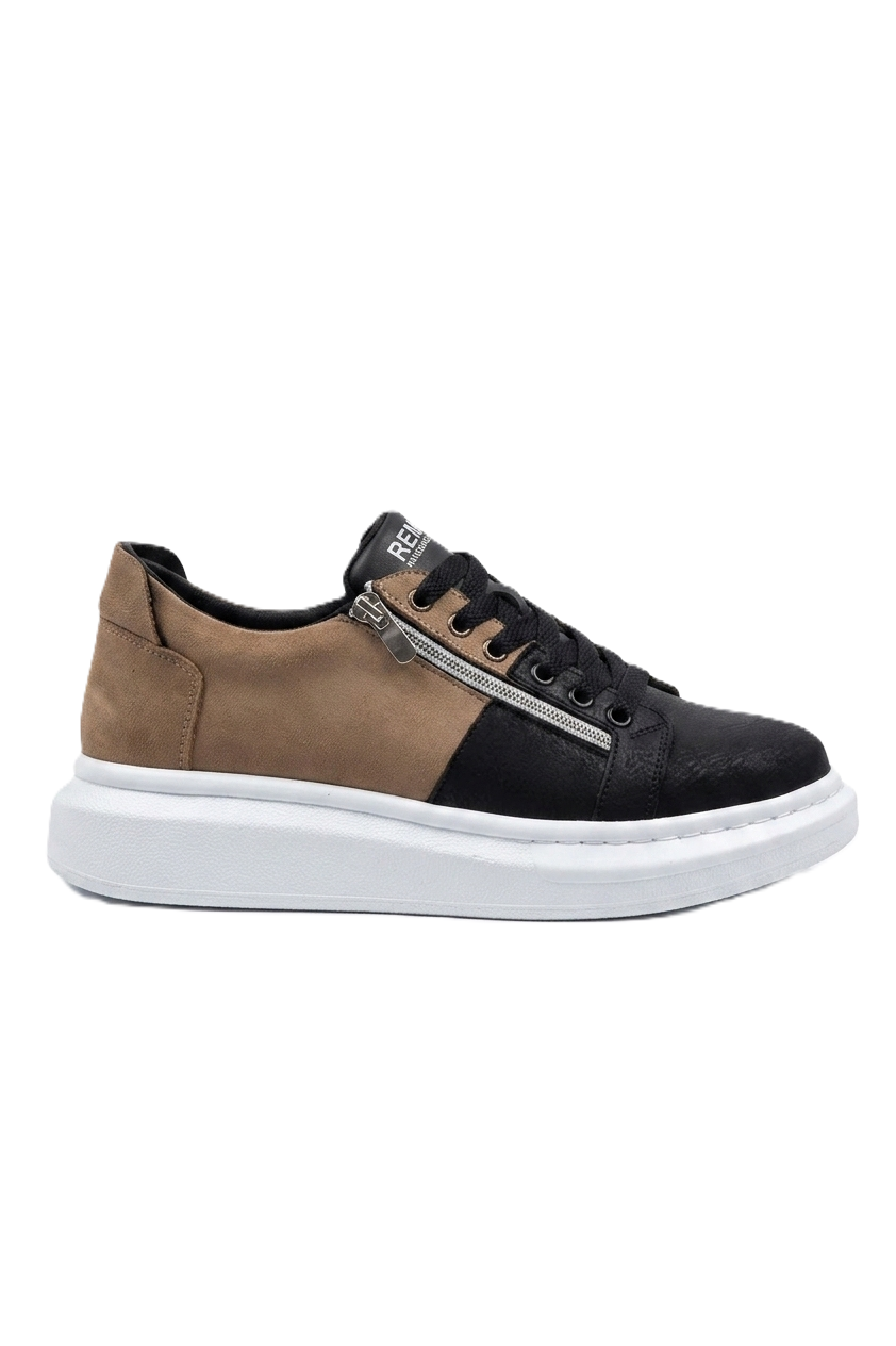 ZRC601 - Lüx Süet Fermuarlı Erkek Sneaker Siyah Vizon