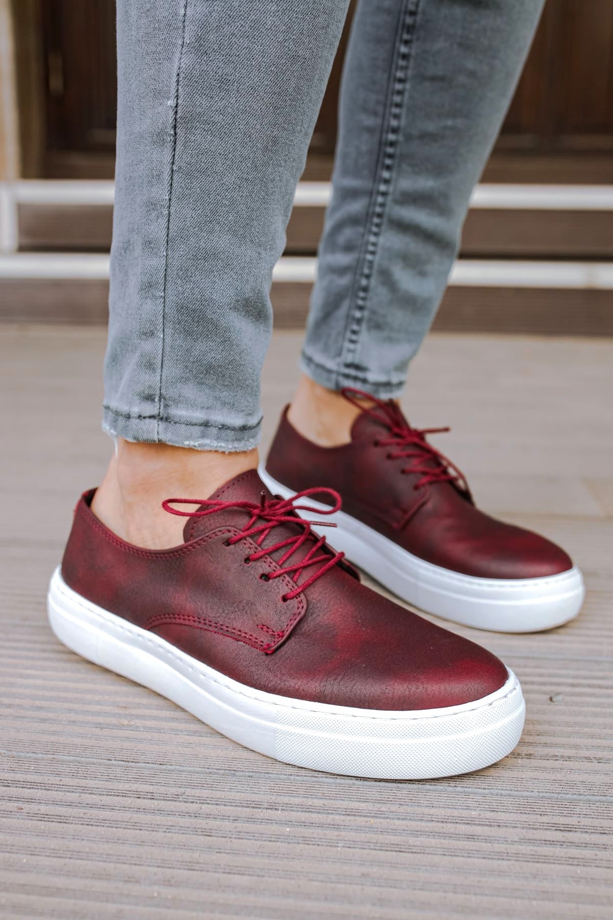 ZRCX005 Yüksek Kalite Bağcıklı Erkek Casual Günlük Ayakkabı Bordo