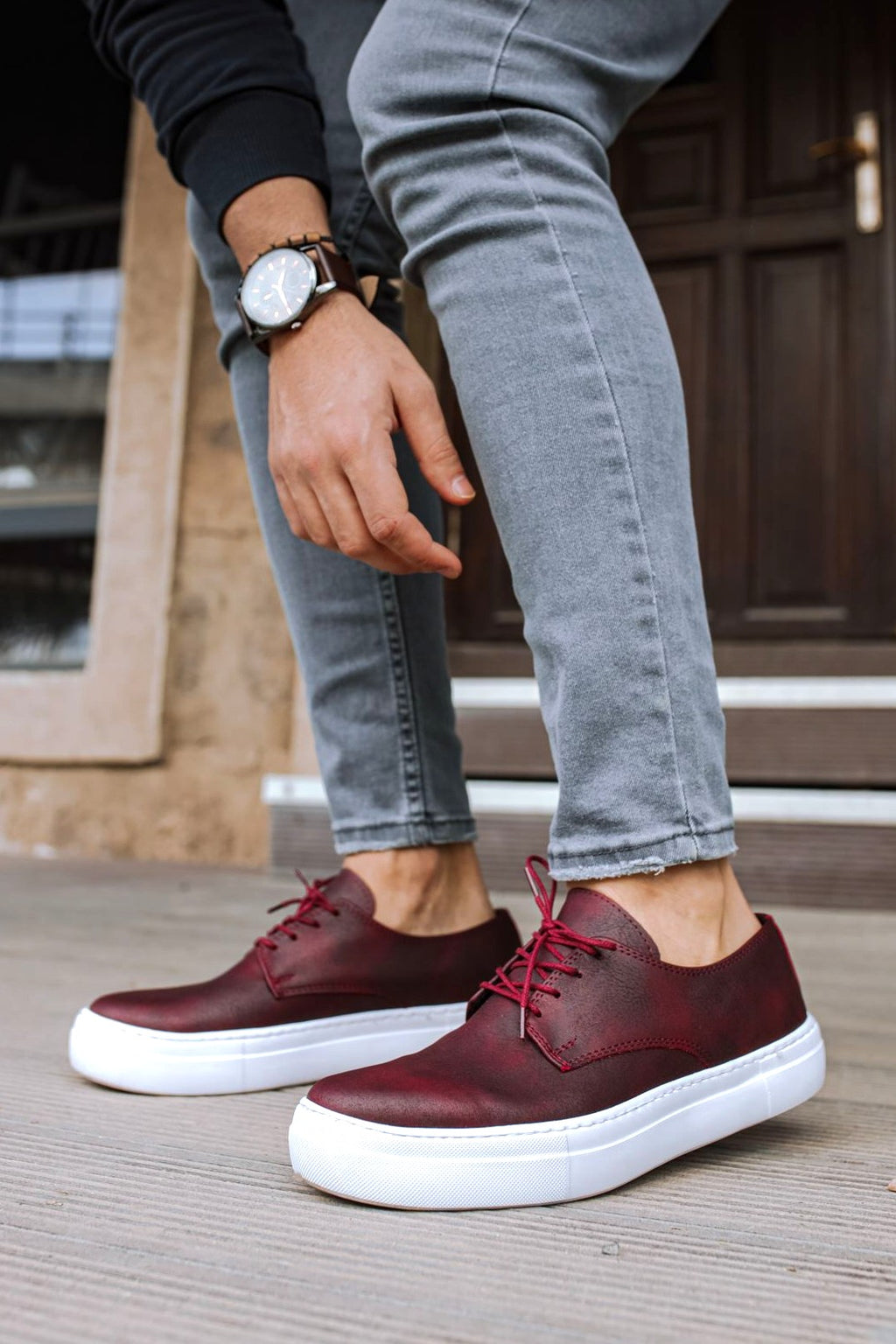 ZRCX005 Yüksek Kalite Bağcıklı Erkek Casual Günlük Ayakkabı Bordo