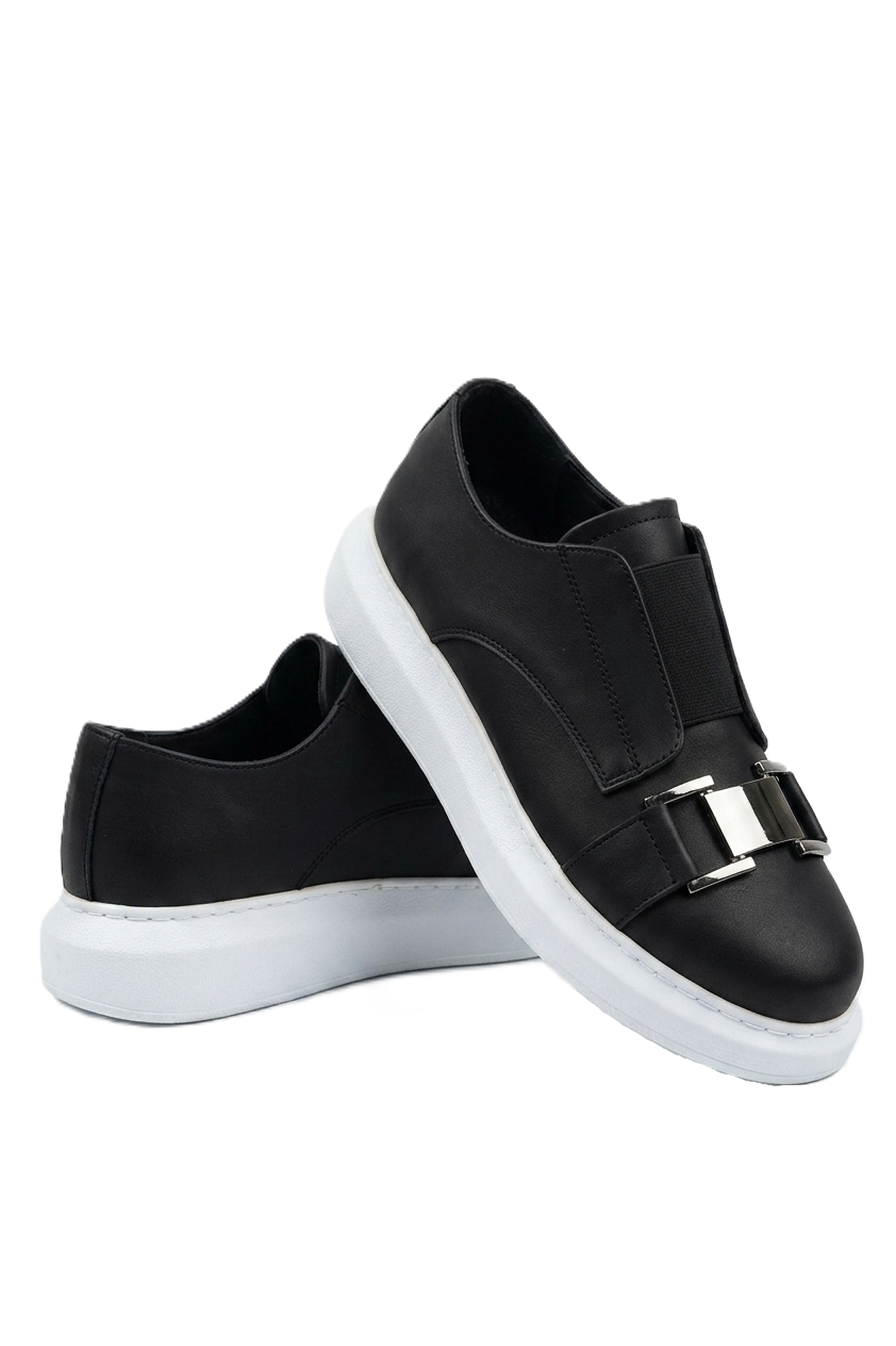 ZRCX297 Premium Erkek Lastikli Ortopedik Sneaker Siyah Beyaz