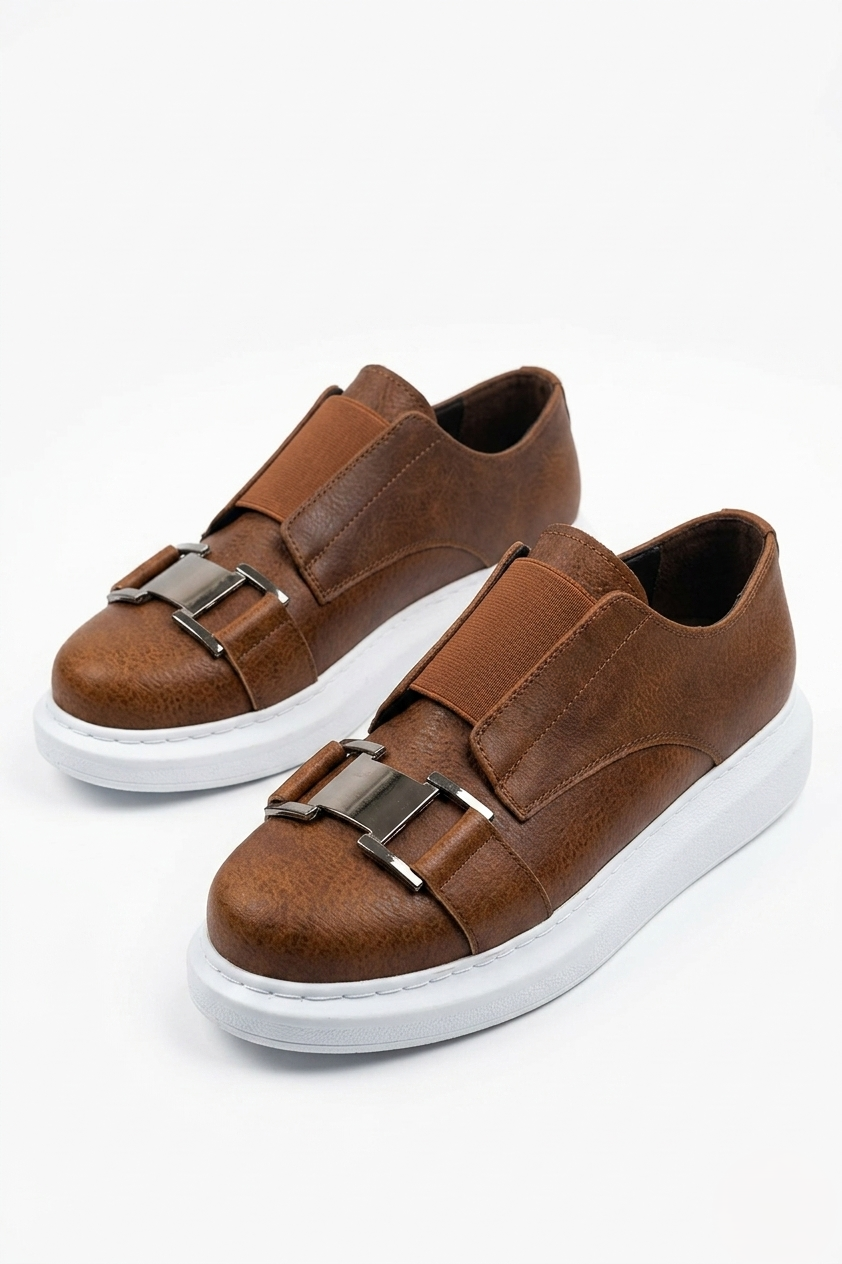 ZRCX297 Premium Erkek Lastikli Ortopedik Sneaker Taba Beyaz