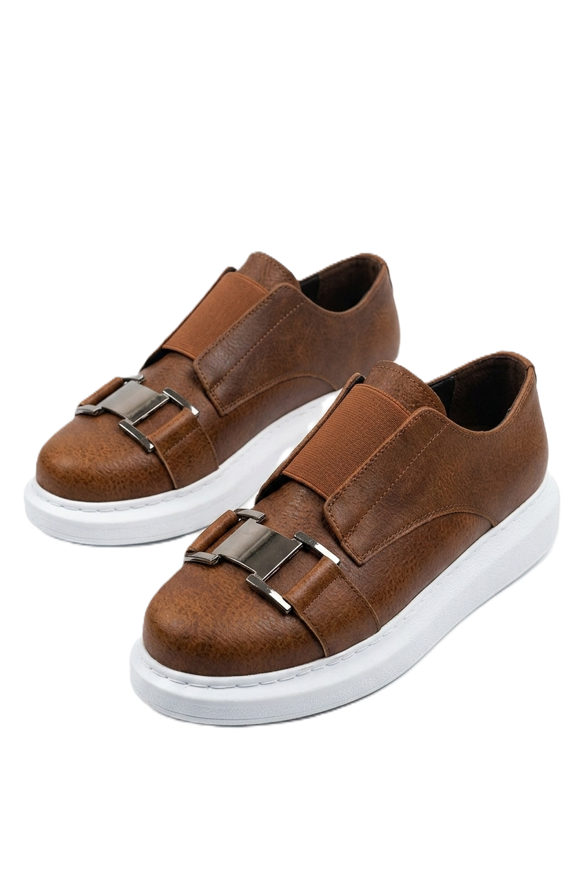ZRCX297 Premium Erkek Lastikli Ortopedik Sneaker Taba Beyaz